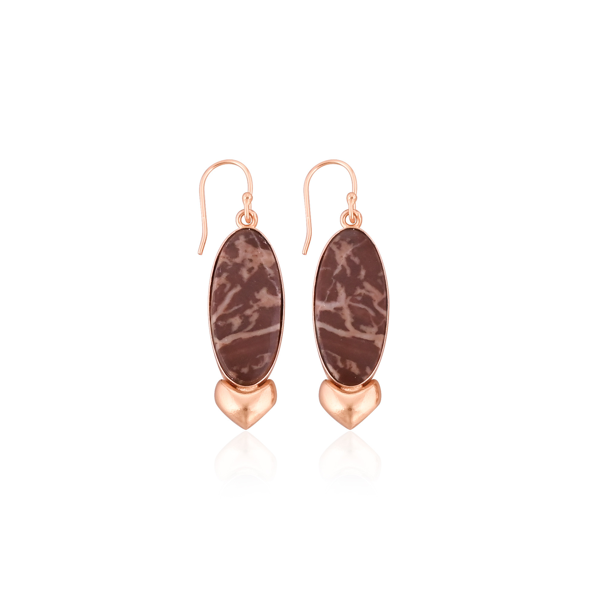 Malinga Jasper Gemstone Rose Gold Plated Fashionable Brass Handmade Big Oval Gemstone Dangle Earring