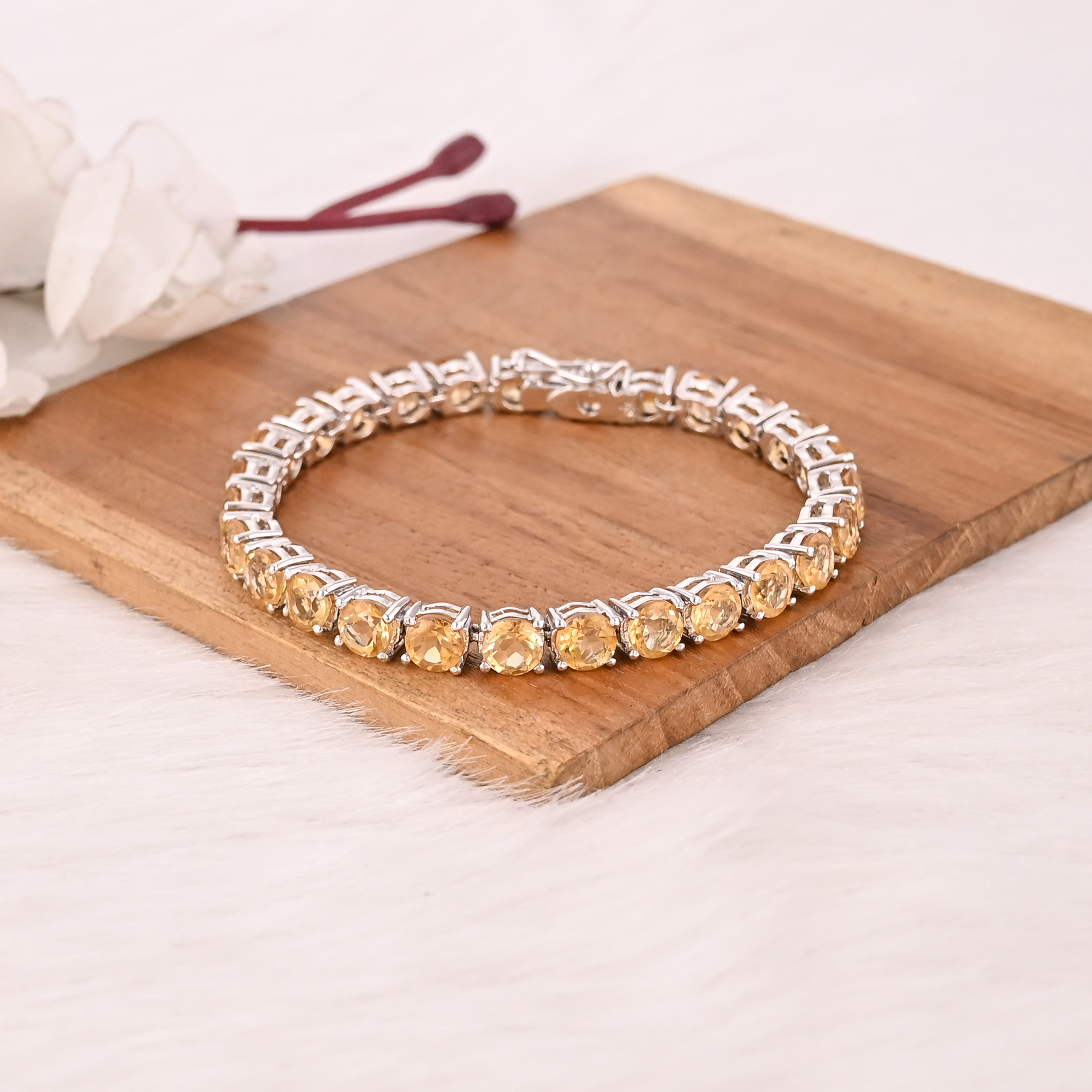 Premium 925 Sterling Silver Natural Citrine Tennis Bracelet Unisex Fine Jewelry