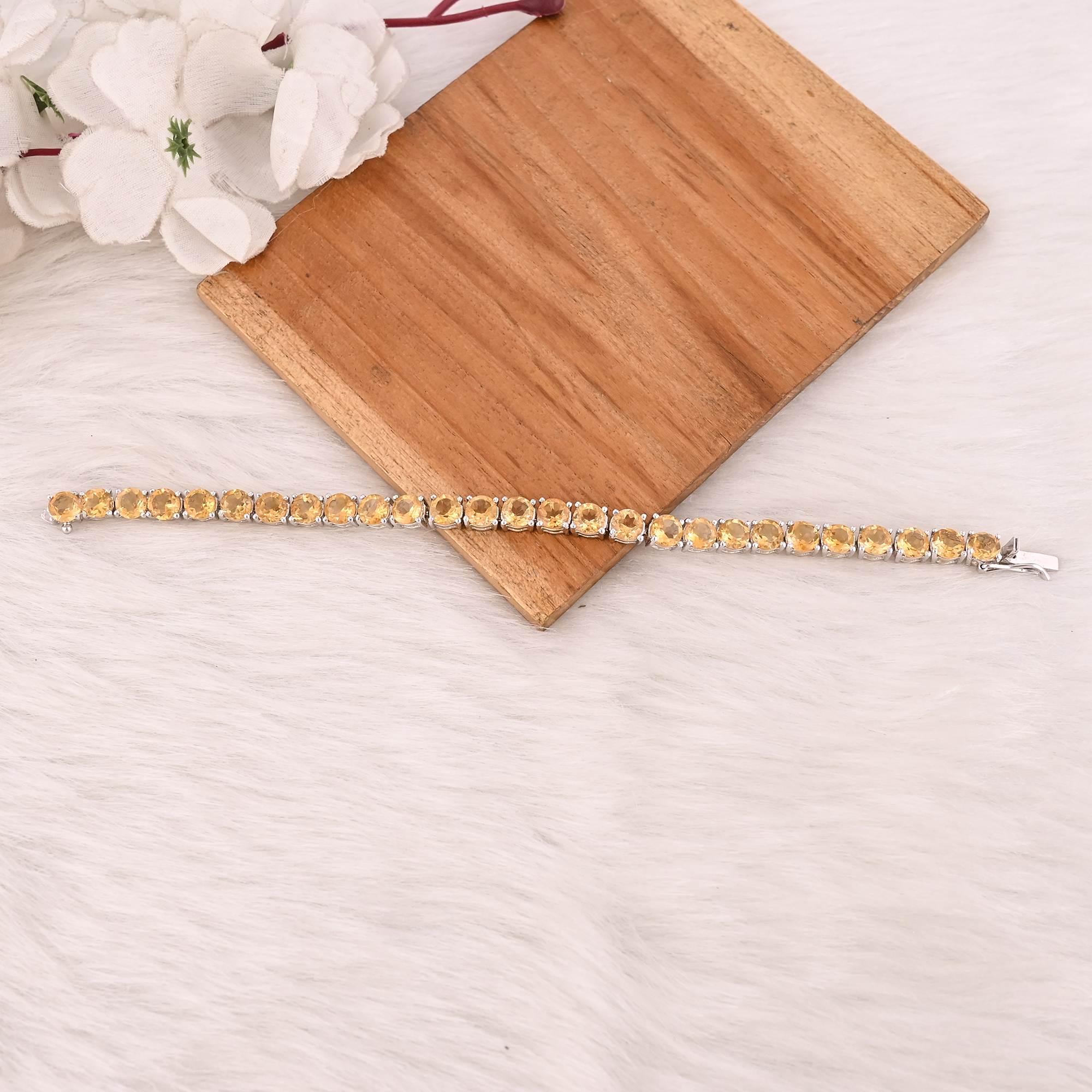 Premium 925 Sterling Silver Natural Citrine Tennis Bracelet Unisex Fine Jewelry