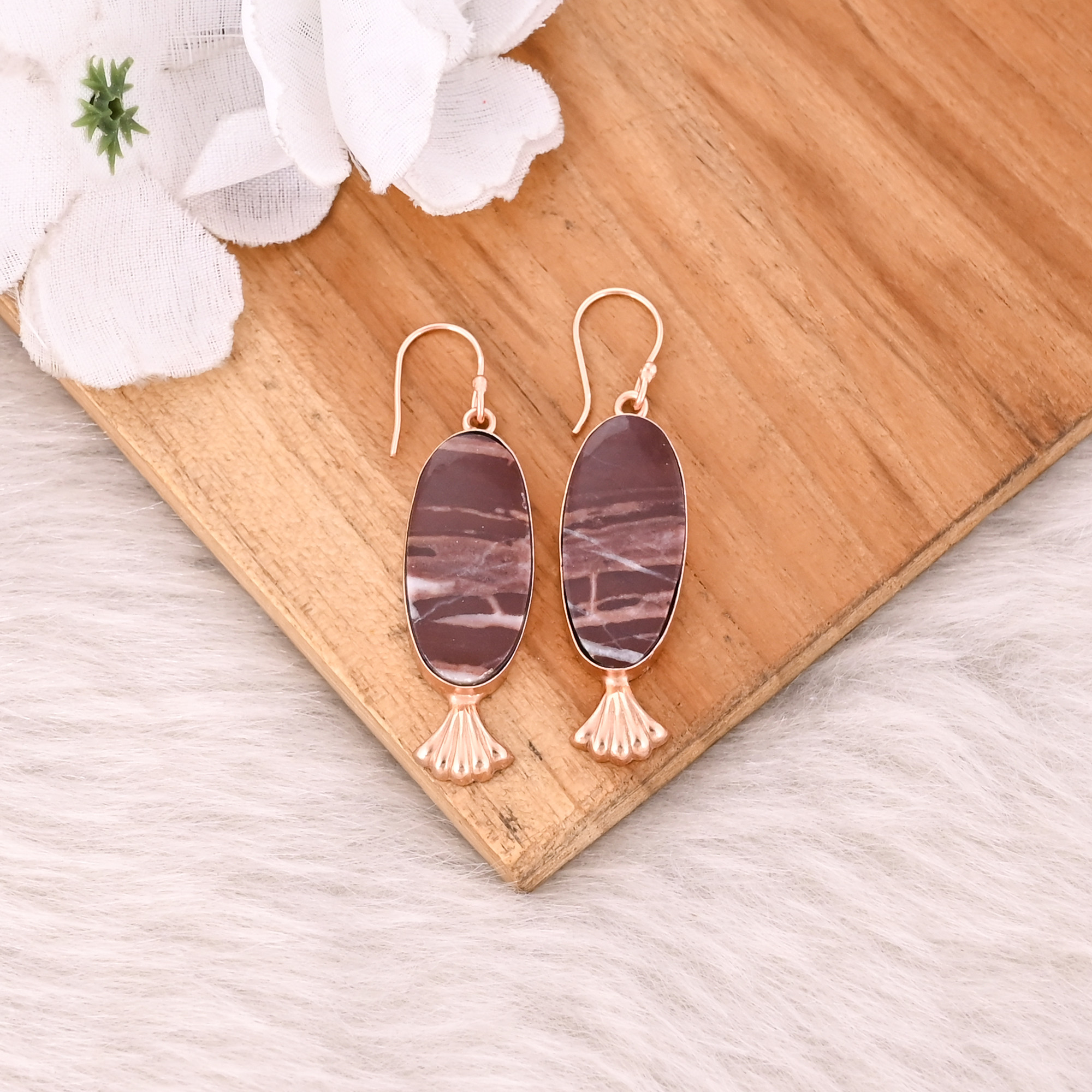 Malinga Jasper Gemstone Rose Gold Plated Brass Handmade Dangler Designer Earring