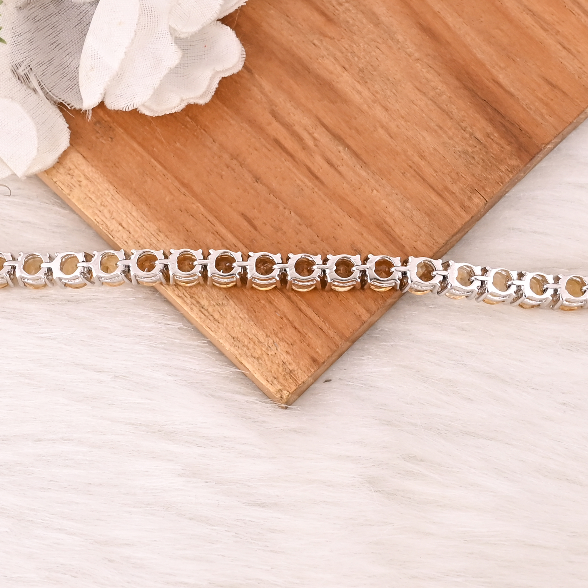 Premium 925 Sterling Silver Natural Citrine Tennis Bracelet Unisex Fine Jewelry