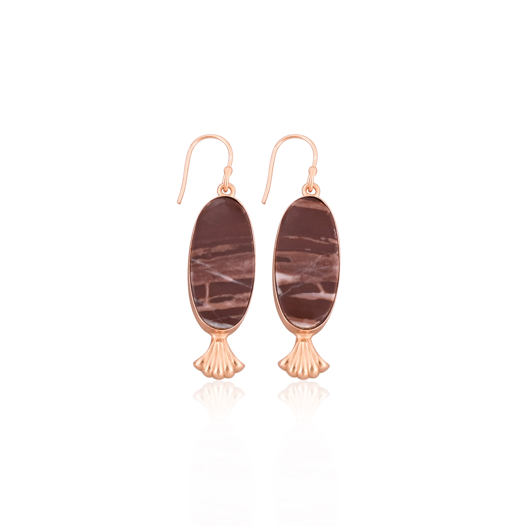 Malinga Jasper Gemstone Rose Gold Plated Brass Handmade Dangler Designer Earring