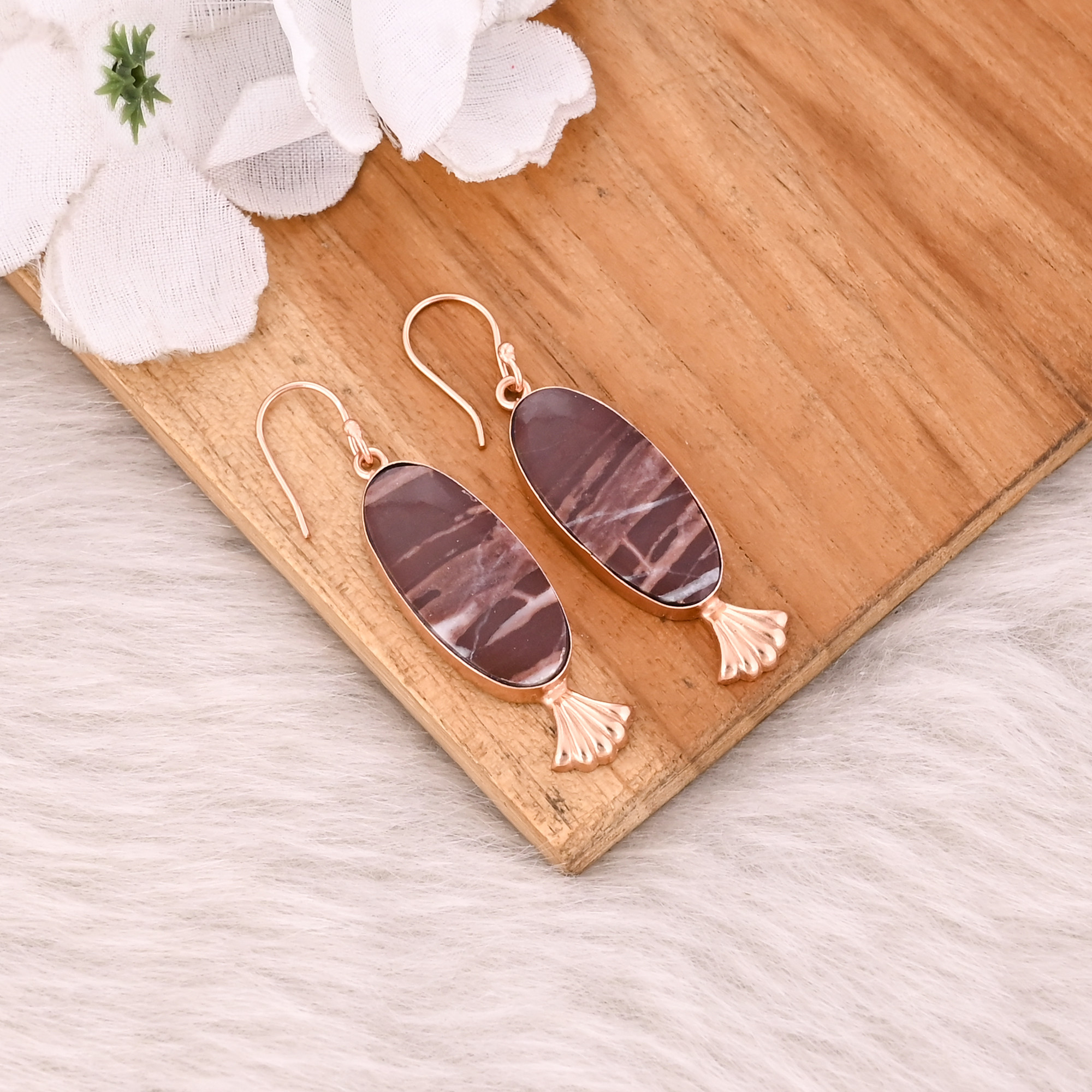Malinga Jasper Gemstone Rose Gold Plated Brass Handmade Dangler Designer Earring
