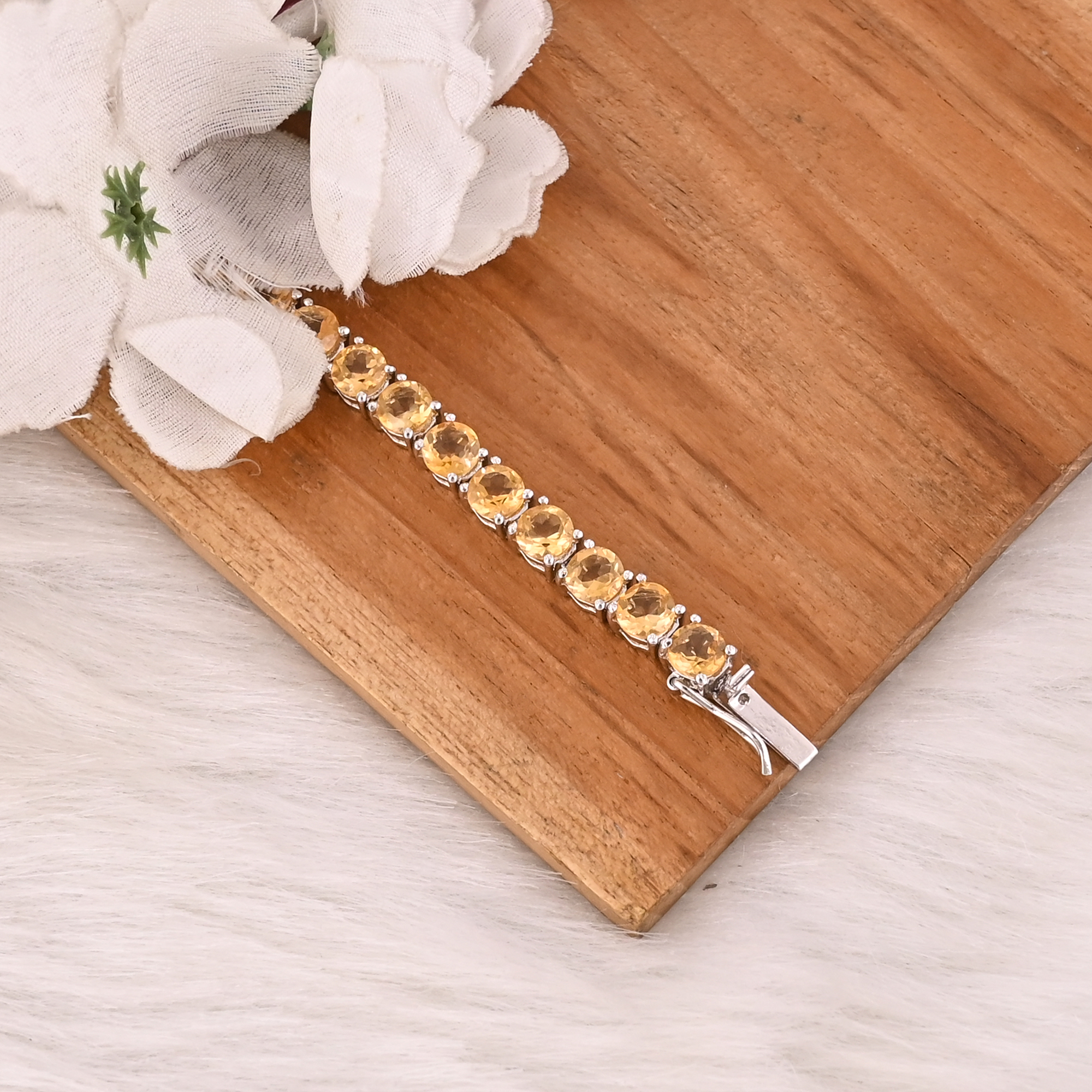 Premium 925 Sterling Silver Natural Citrine Tennis Bracelet Unisex Fine Jewelry