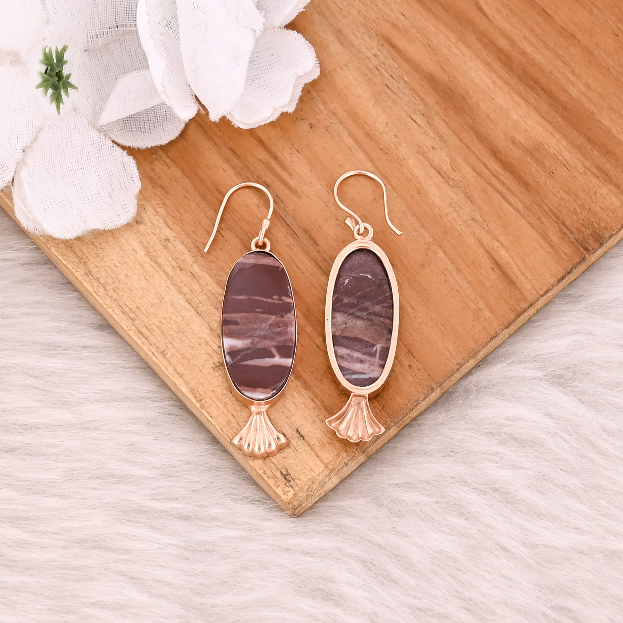 Malinga Jasper Gemstone Rose Gold Plated Brass Handmade Dangler Designer Earring
