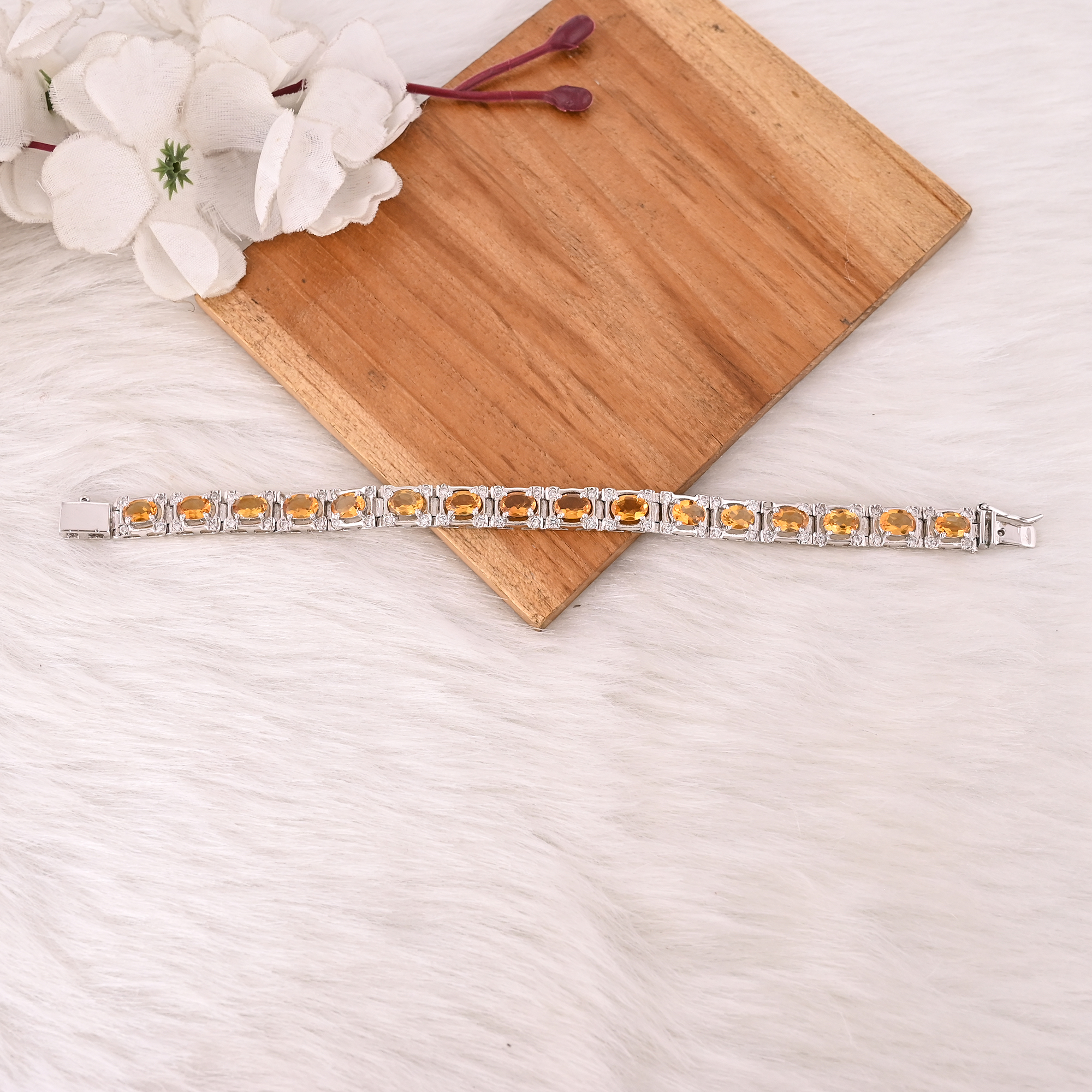 Premium 925 Sterling Silver Natural Citrine and CZ Tennis Bracelet Unisex Fine Jewelry