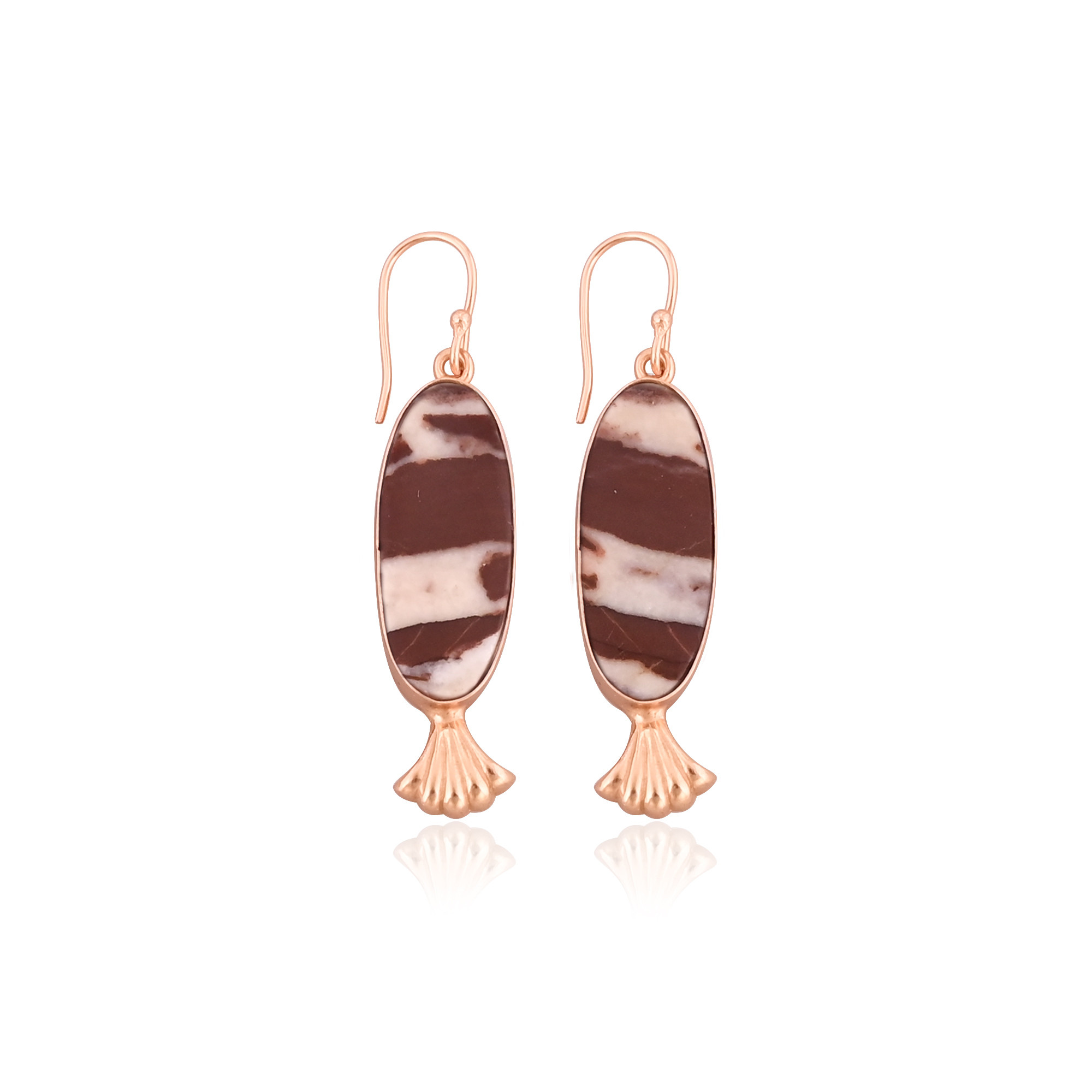 Handmade Trendy Brass Jewelry Rose Gold-Plated Malinga Jasper Gemstone Dangle Earrings