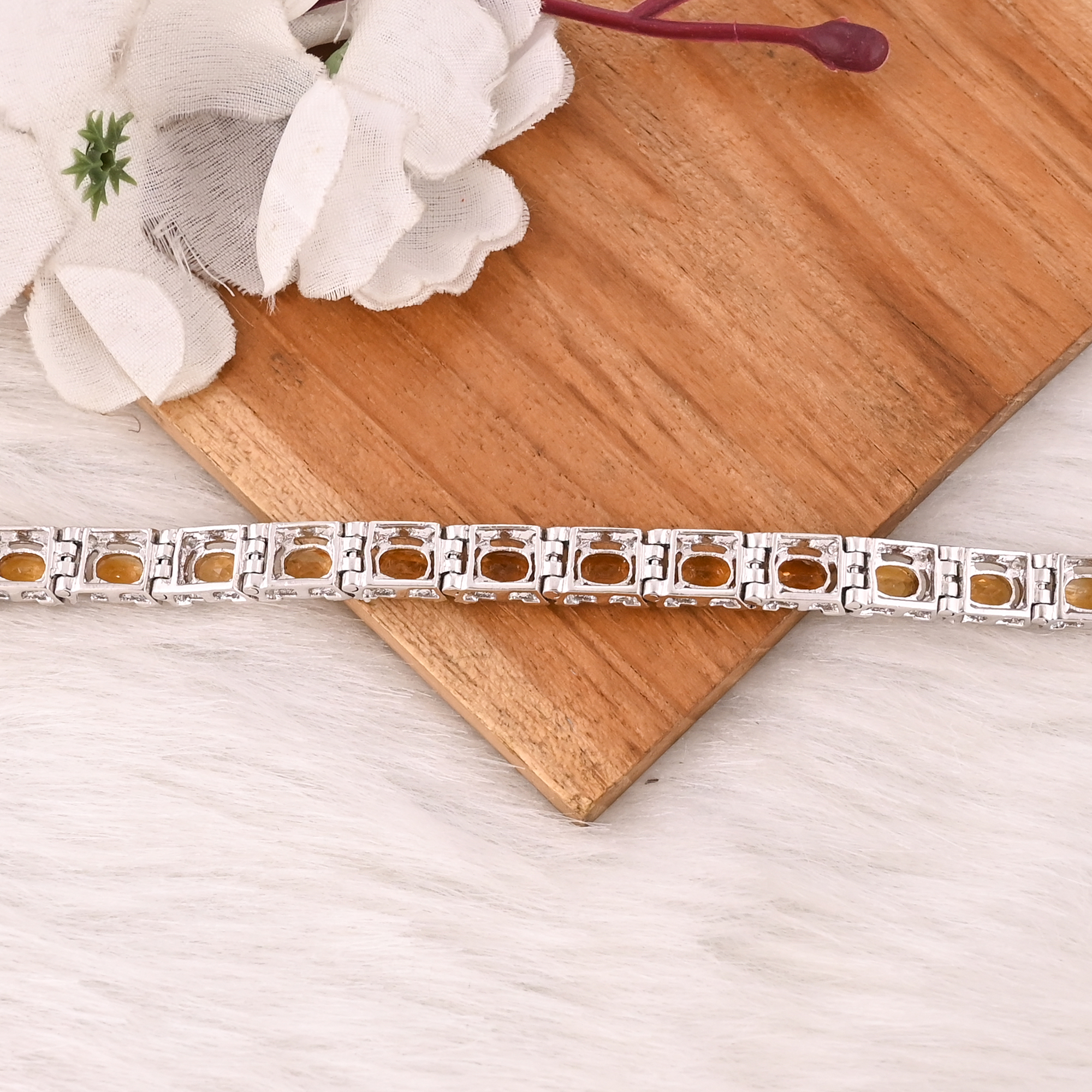 Premium 925 Sterling Silver Natural Citrine and CZ Tennis Bracelet Unisex Fine Jewelry