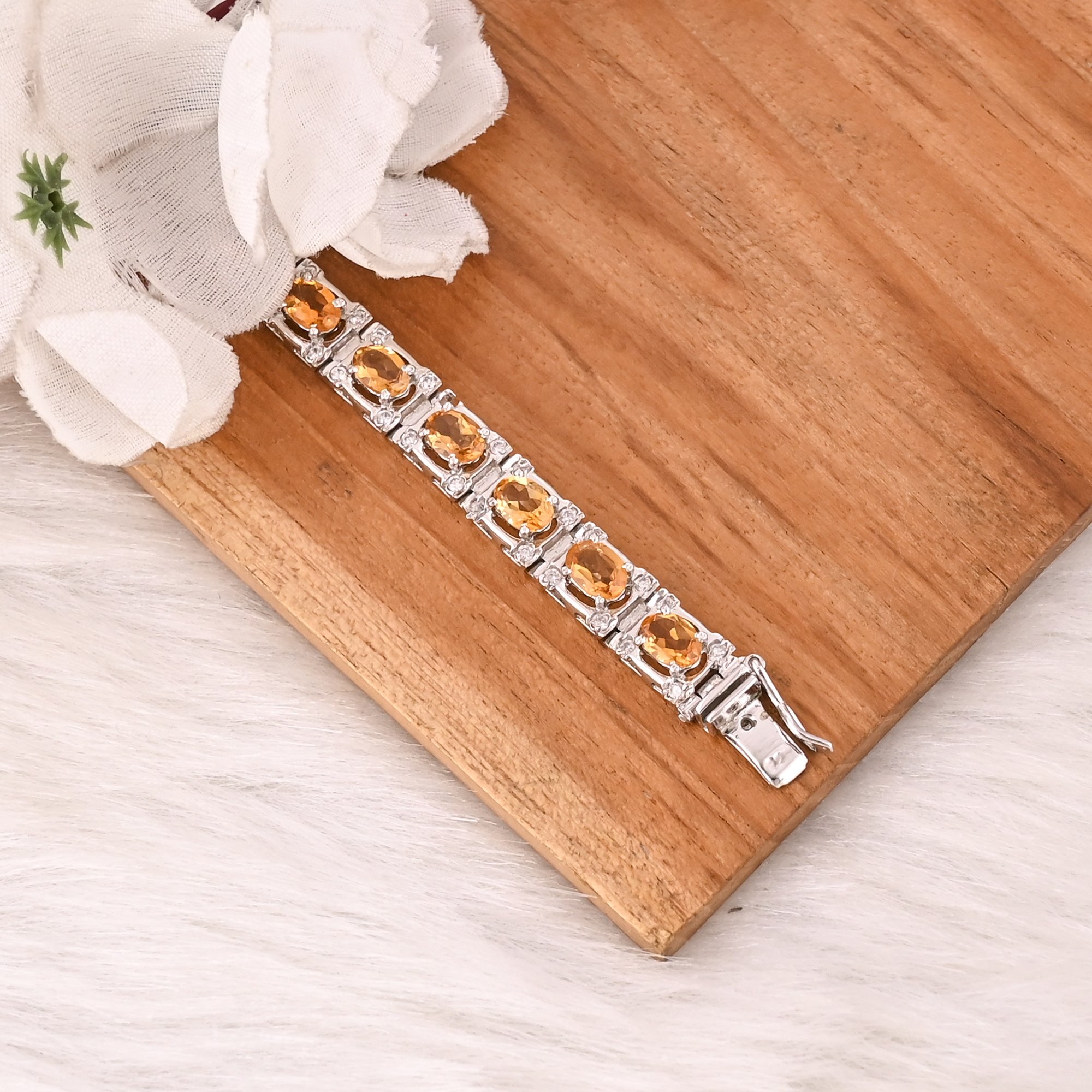 Premium 925 Sterling Silver Natural Citrine and CZ Tennis Bracelet Unisex Fine Jewelry