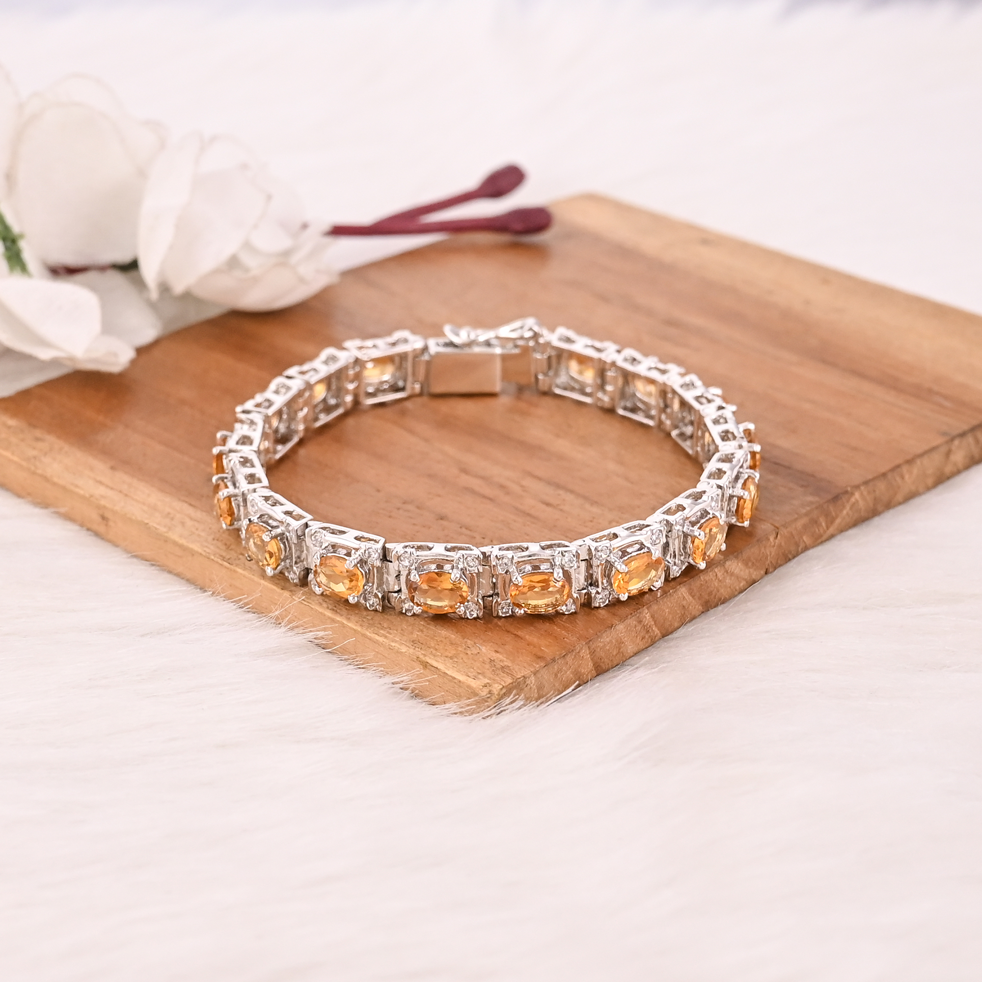 Premium 925 Sterling Silver Natural Citrine and CZ Tennis Bracelet Unisex Fine Jewelry