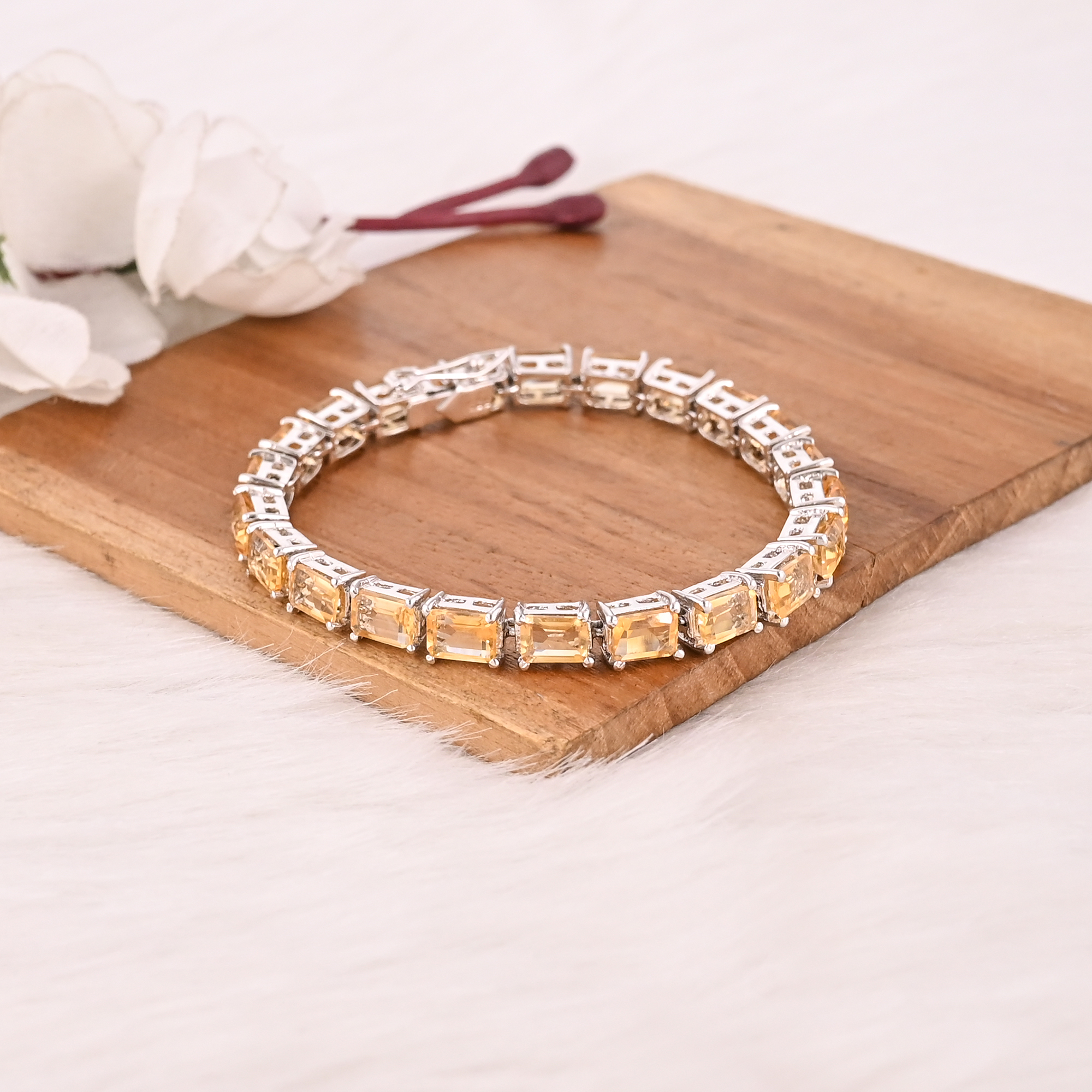 Premium 925 Sterling Silver Natural Citrine Tennis Bracelet Handmade Luxury Jewelry for Women