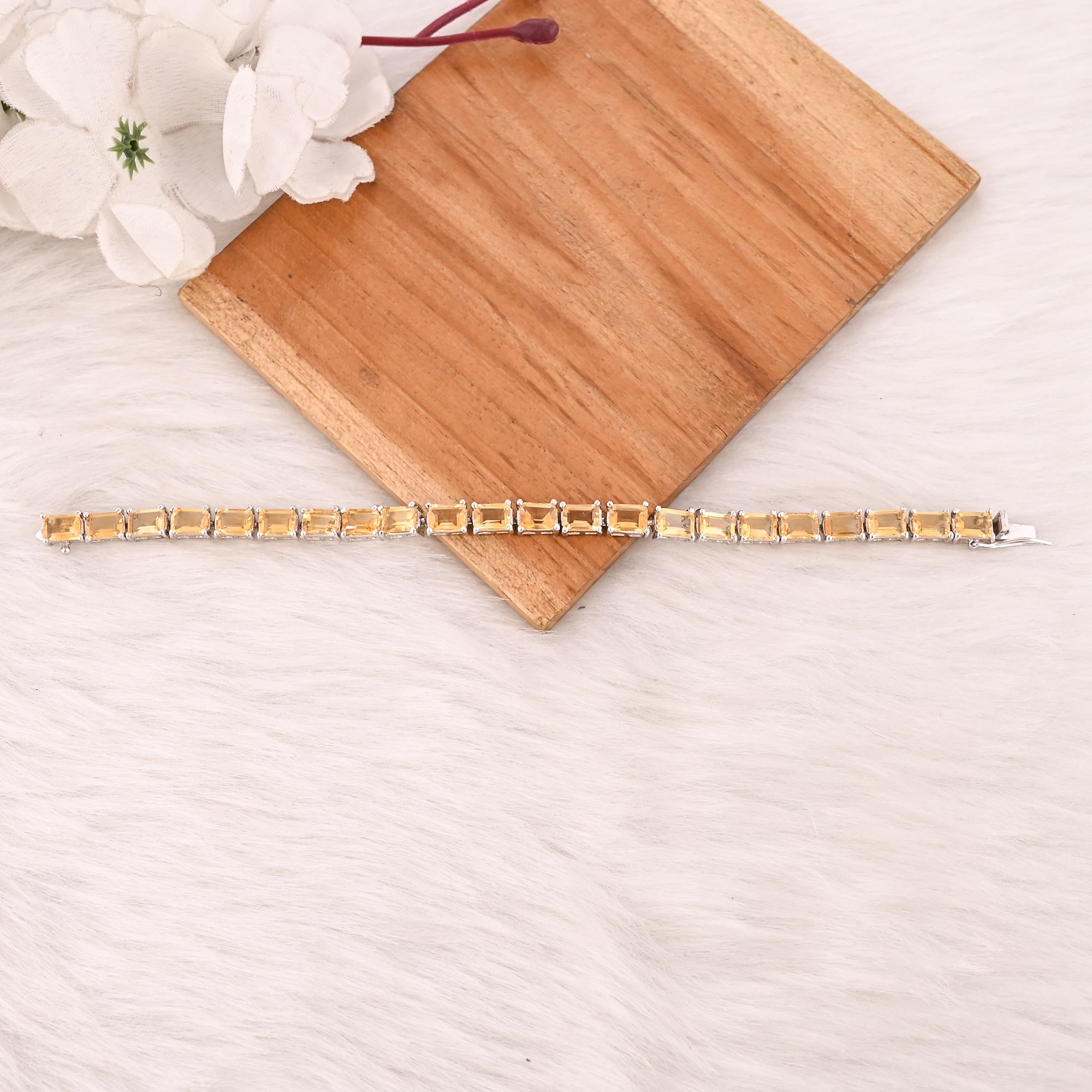 Premium 925 Sterling Silver Natural Citrine Tennis Bracelet Handmade Luxury Jewelry for Women