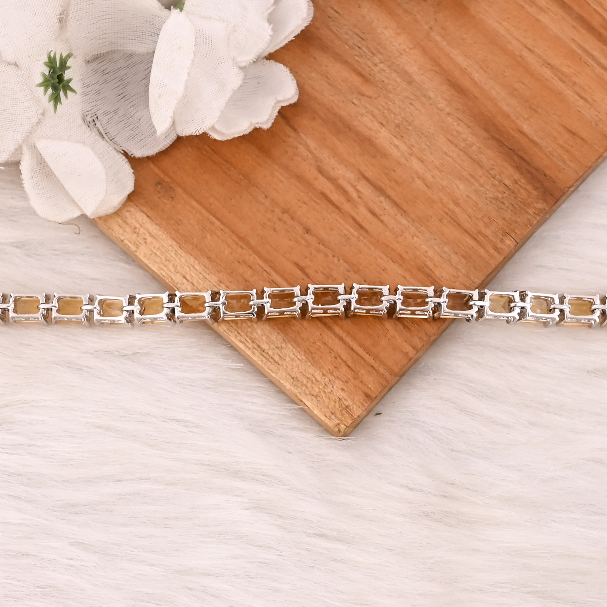 Premium 925 Sterling Silver Natural Citrine Tennis Bracelet Handmade Luxury Jewelry for Women