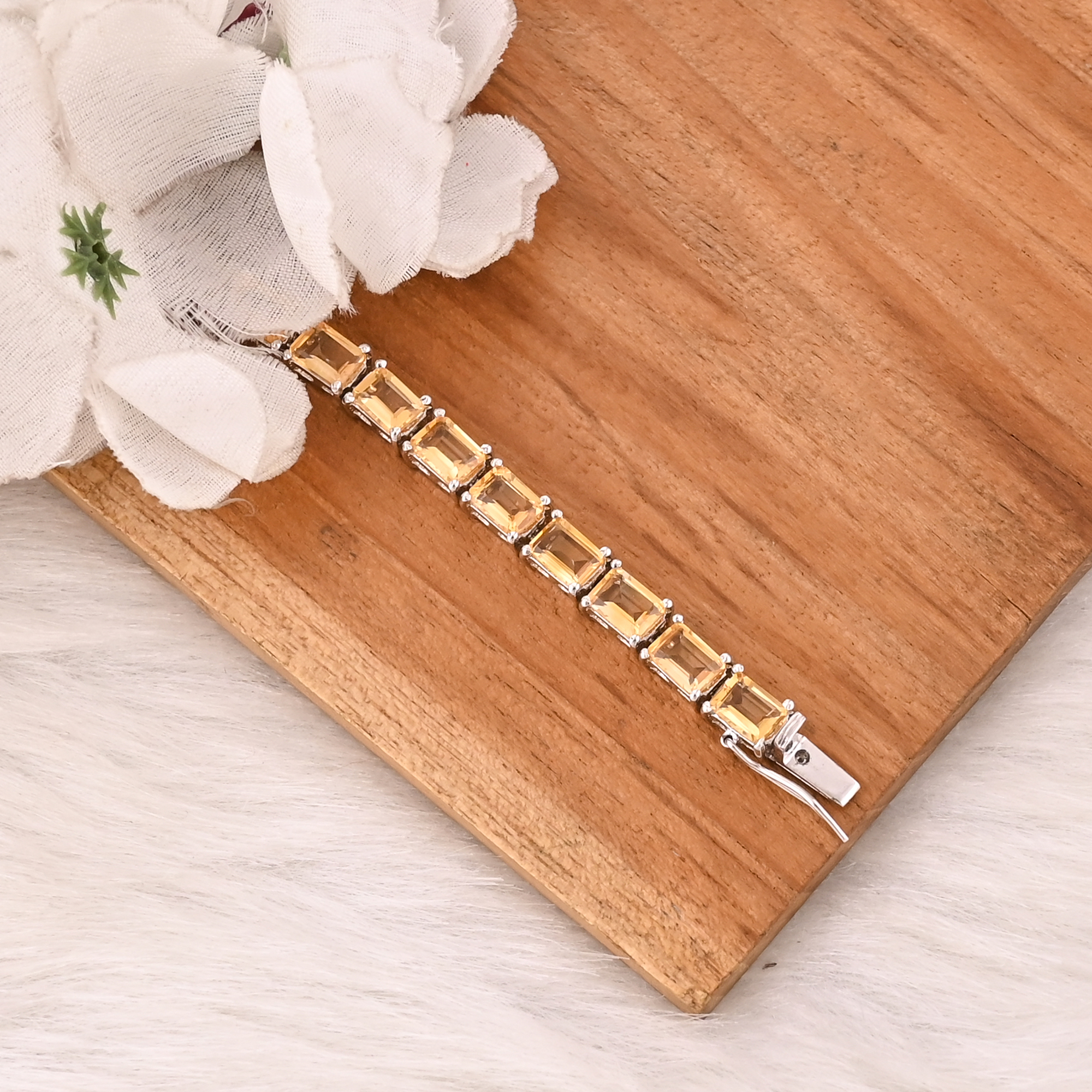 Premium 925 Sterling Silver Natural Citrine Tennis Bracelet Handmade Luxury Jewelry for Women