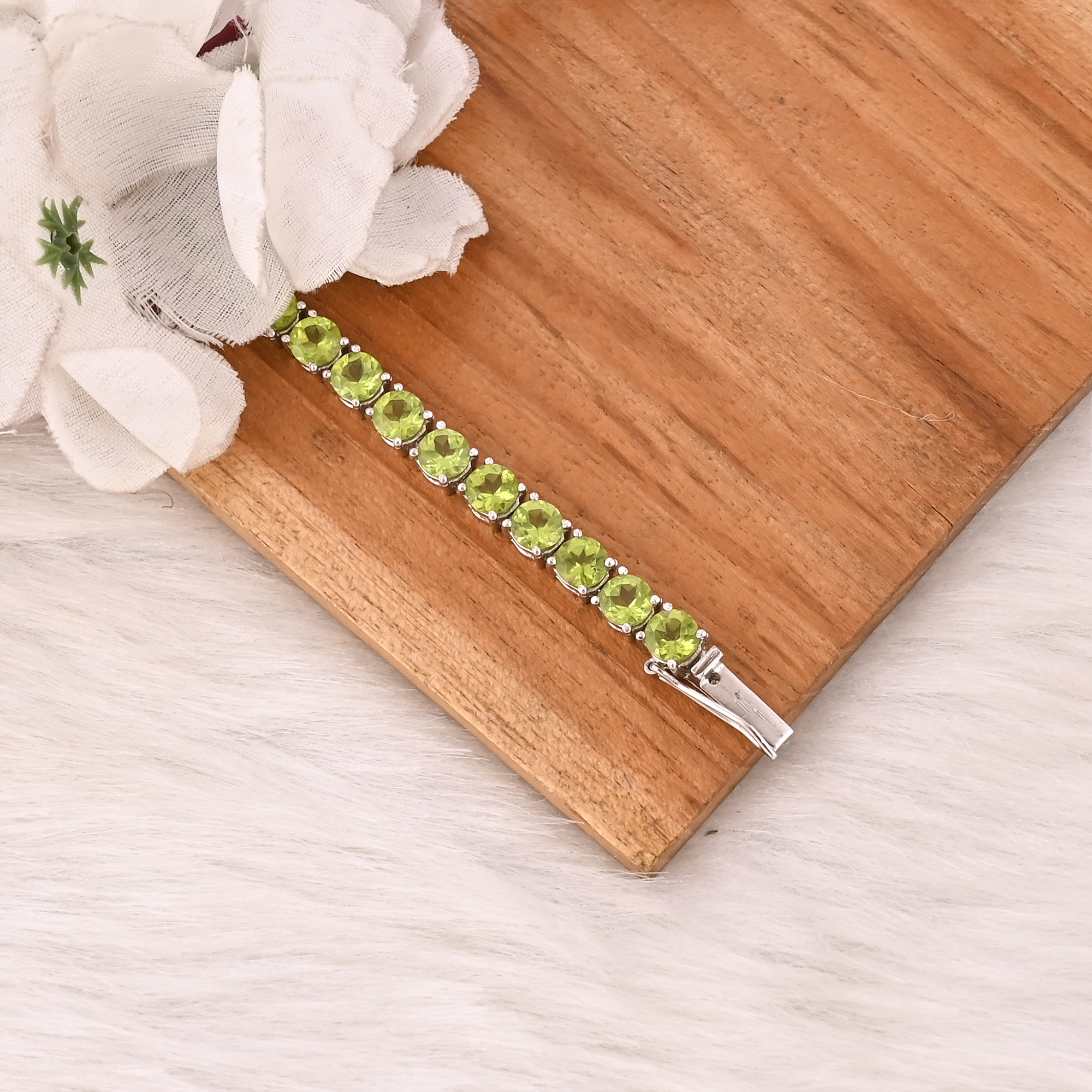 Premium Natural Green Peridot Bracelet in 925 Sterling Silver Handmade Luxury Jewelry Women  Men