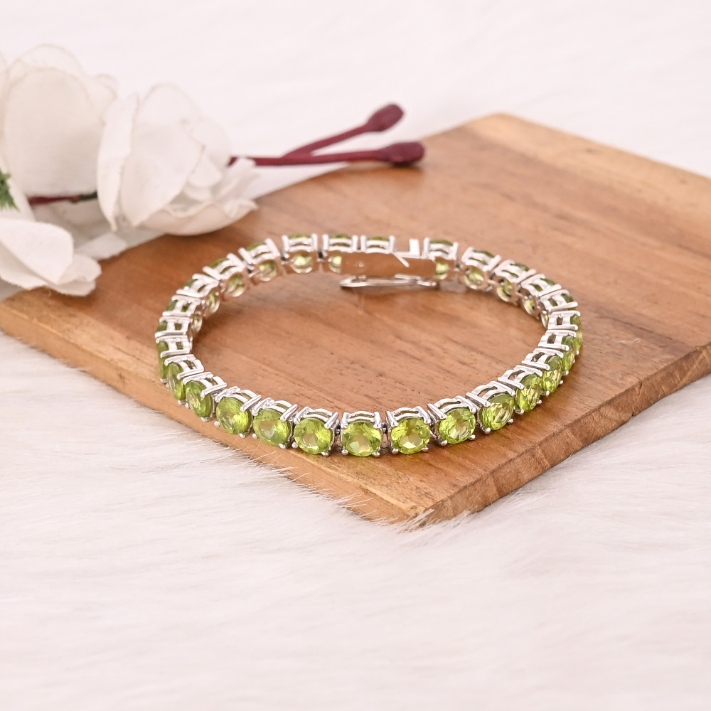 Image of Premium Natural Green Peridot Bracelet in 925 Sterling Silver Handmade Luxury Jewelry Women &amp; Men