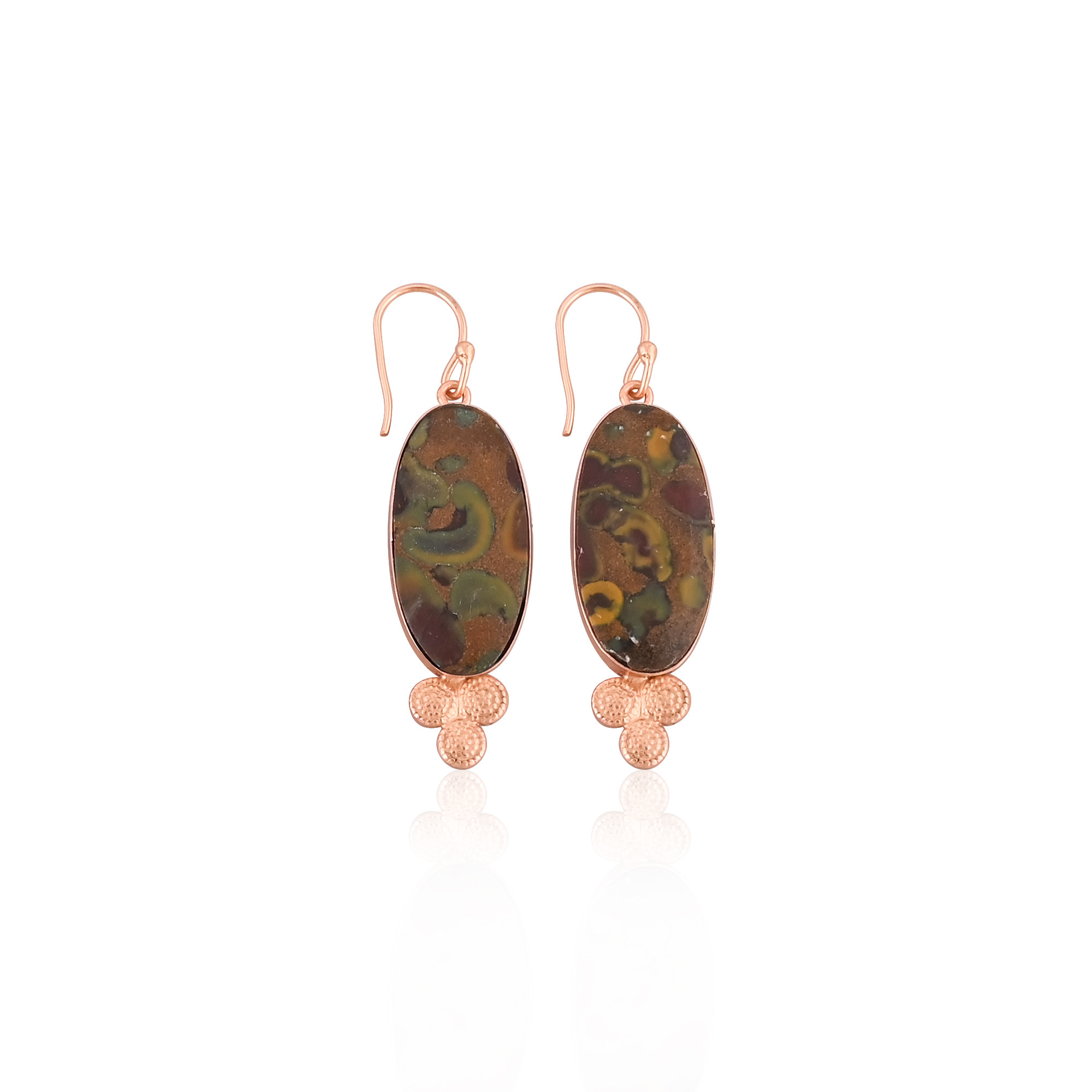 Fruit Jasper Gemstone Rose Gold Plated Brass Handmade Boho Designer Women Dangler Earring