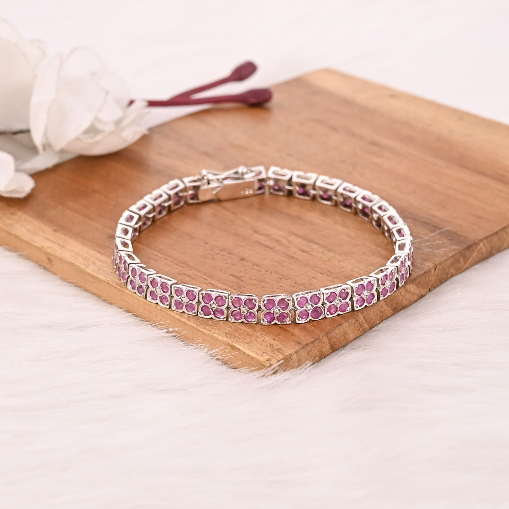 Image of Natural Gemstone Pink Tourmaline Bracelet in 925 Sterling Silver Handmade Luxury Jewelry for Unisex