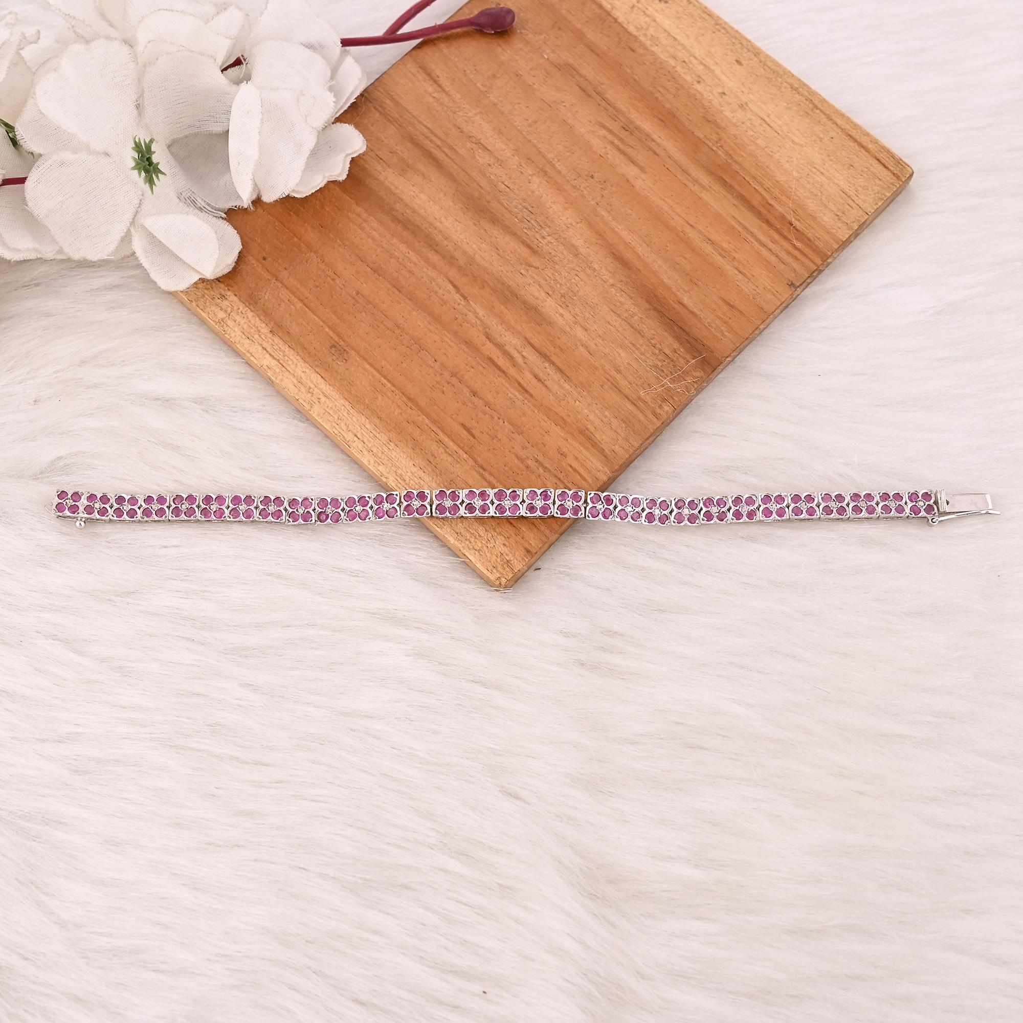 Natural Gemstone Pink Tourmaline Bracelet in 925 Sterling Silver Handmade Luxury Jewelry for Unisex