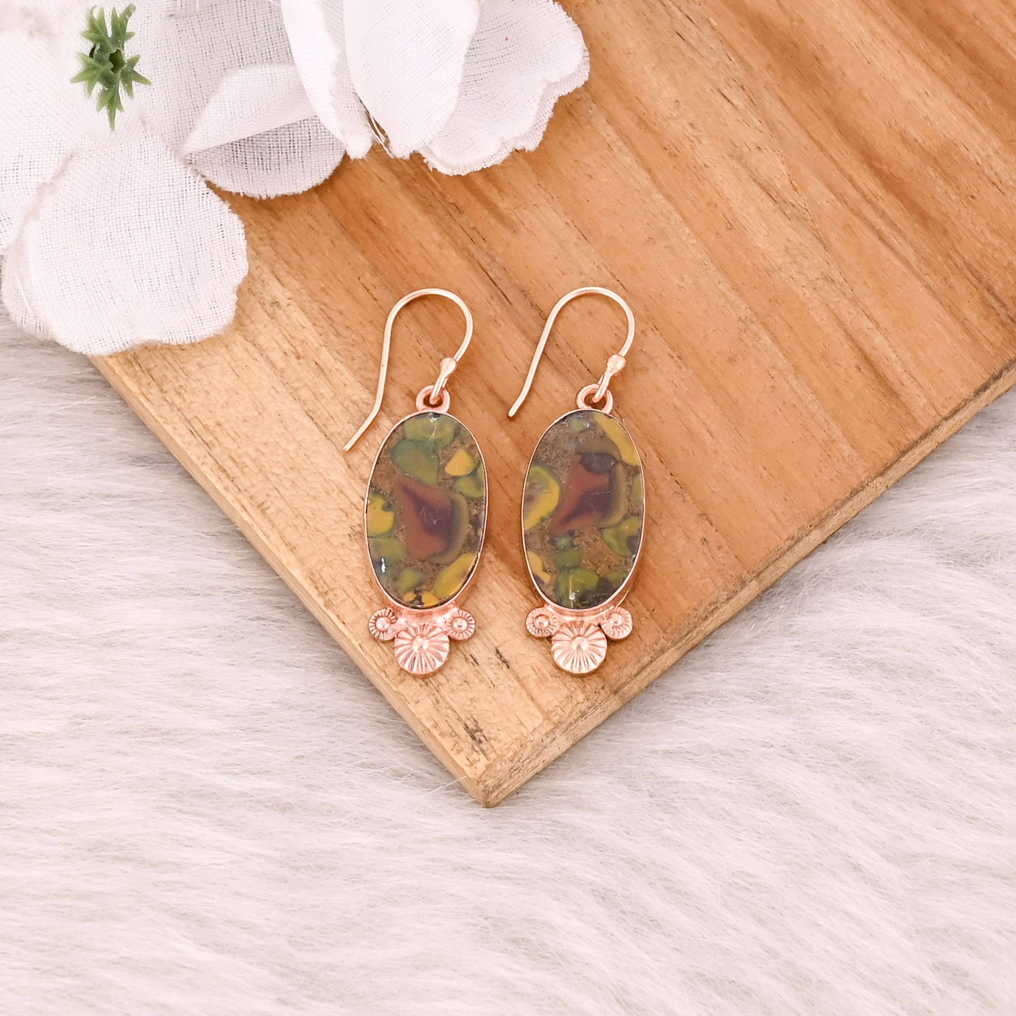 Handmade Trendy Brass Jewelry Rose Gold-Plated Fruit Jasper Dangle Earrings for Weddings Fashion Earrings