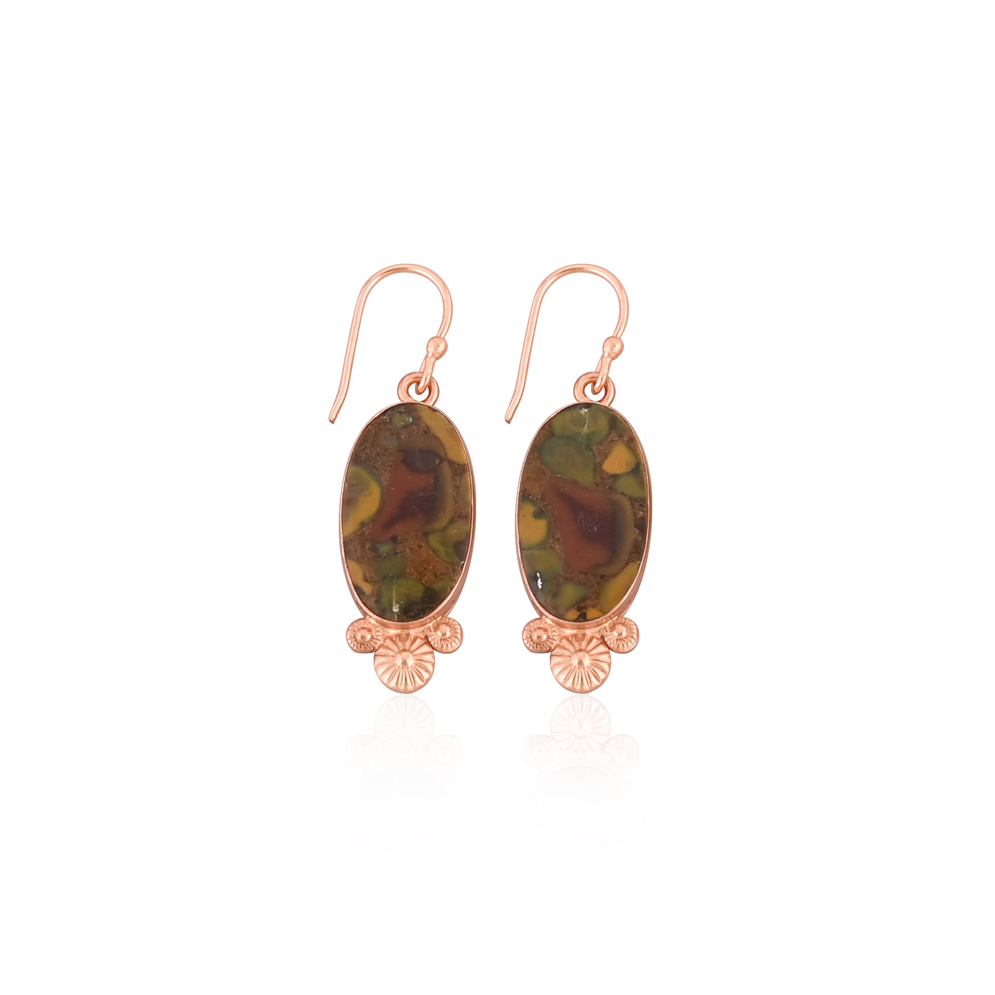 Handmade Trendy Brass Jewelry Rose Gold-Plated Fruit Jasper Dangle Earrings for Weddings Fashion Earrings