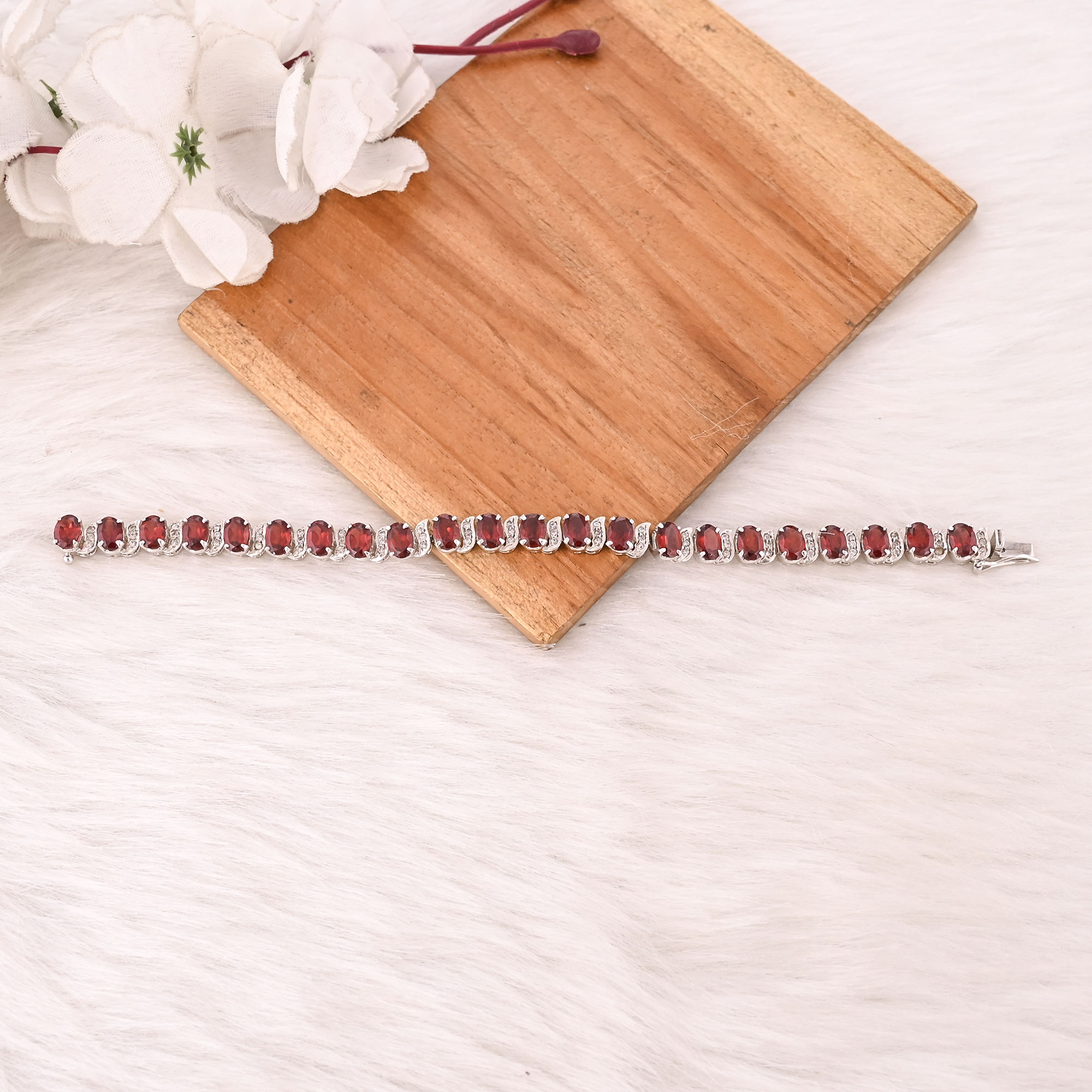 High Quality 925 Sterling Silver Garnet  CZ Tennis Bracelet Luxury Gemstone Jewelry for Unisex