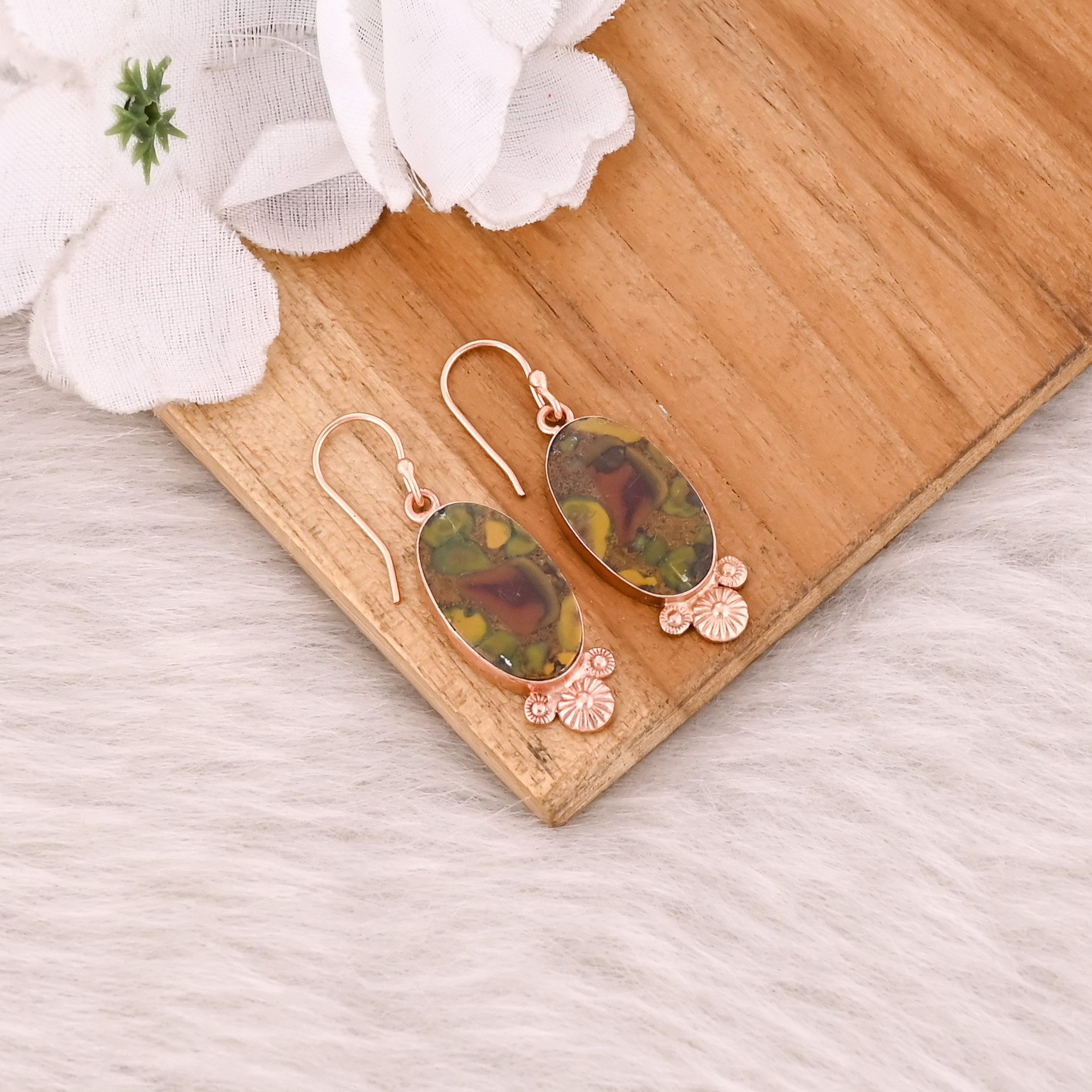 Handmade Trendy Brass Jewelry Rose Gold-Plated Fruit Jasper Dangle Earrings for Weddings Fashion Earrings