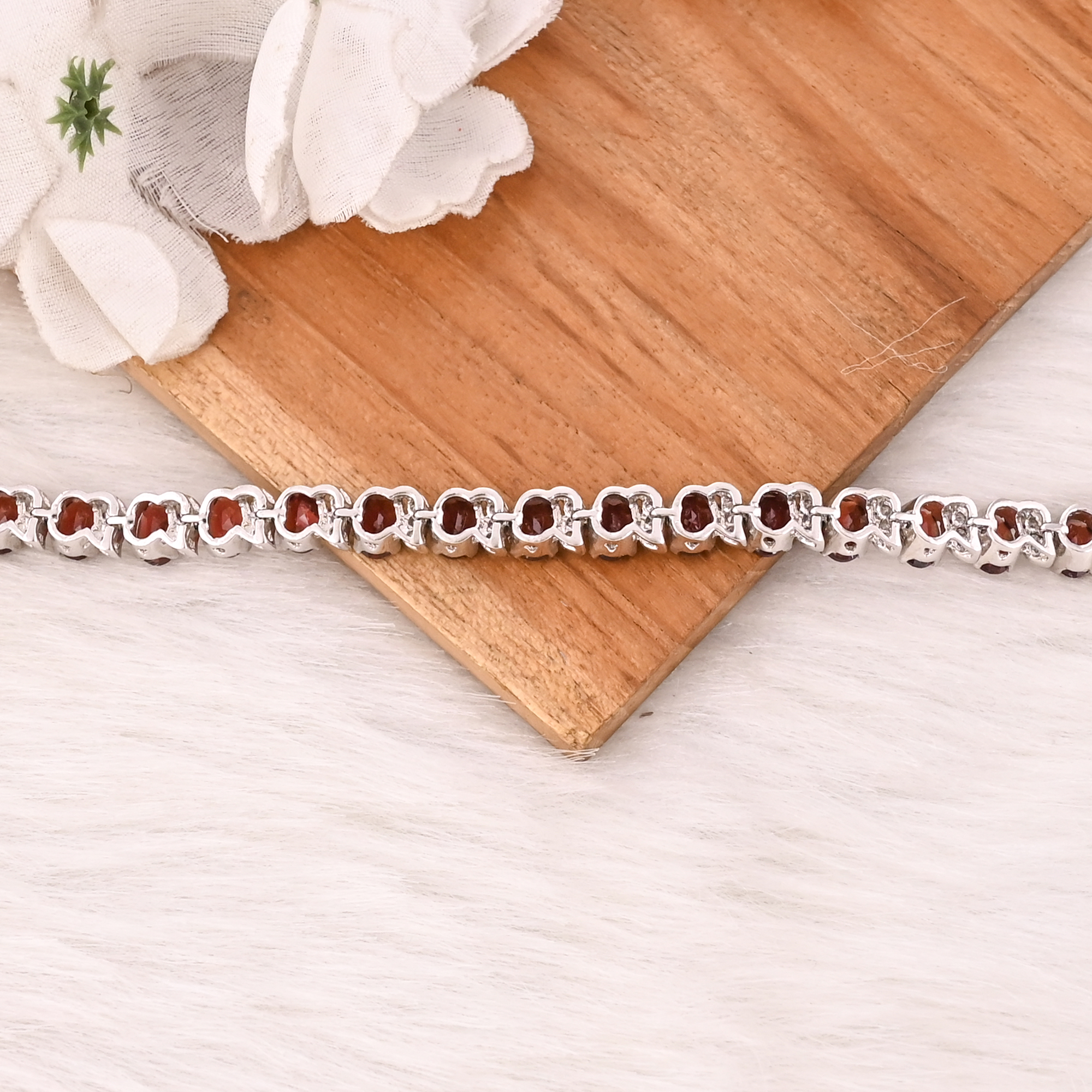 High Quality 925 Sterling Silver Garnet  CZ Tennis Bracelet Luxury Gemstone Jewelry for Unisex
