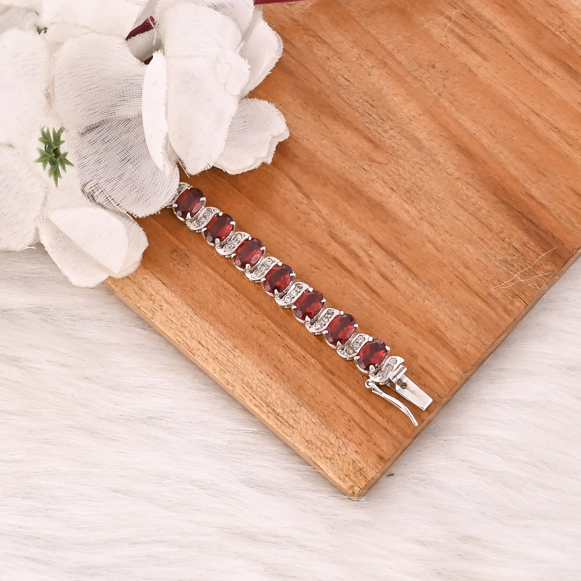 High Quality 925 Sterling Silver Garnet  CZ Tennis Bracelet Luxury Gemstone Jewelry for Unisex
