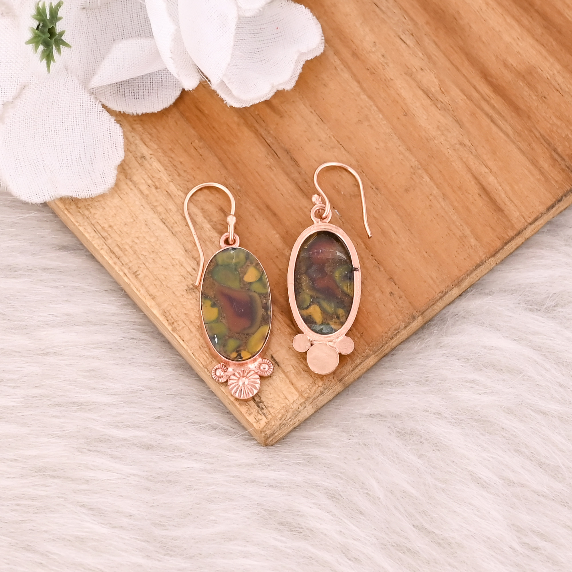 Handmade Trendy Brass Jewelry Rose Gold-Plated Fruit Jasper Dangle Earrings for Weddings Fashion Earrings