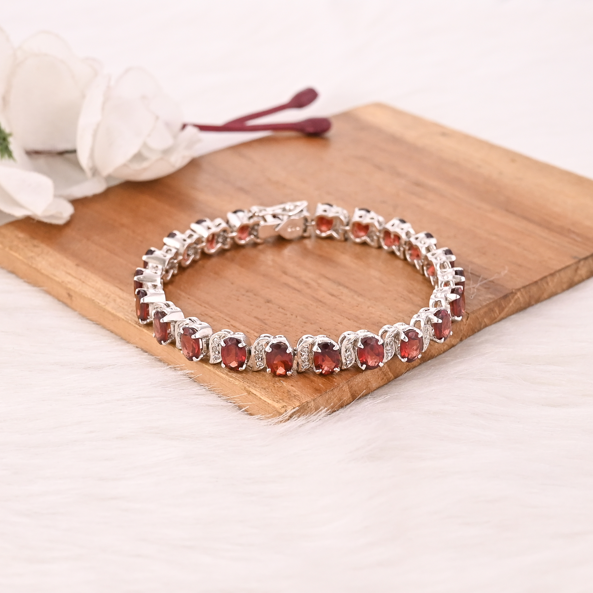 High Quality 925 Sterling Silver Garnet  CZ Tennis Bracelet Luxury Gemstone Jewelry for Unisex