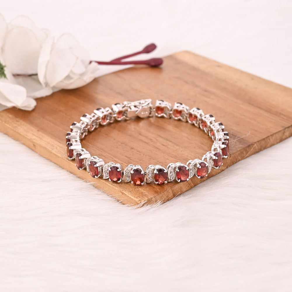 Image of High Quality 925 Sterling Silver Garnet &amp; CZ Tennis Bracelet Luxury Gemstone Jewelry for Unisex