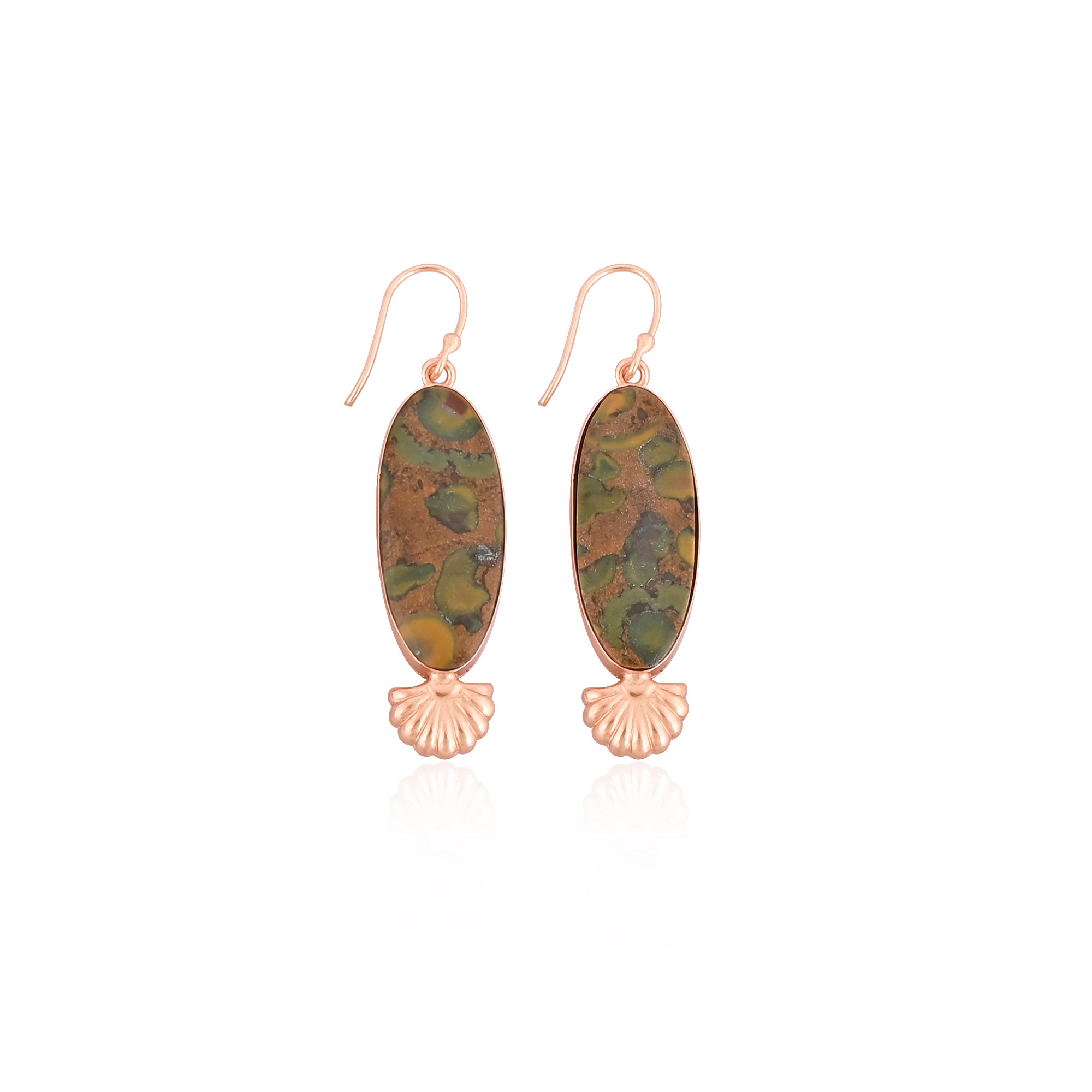 Fruit Jasper Gemstone Rose Gold Plated Brass Handmade Dangle Designer Statement Earring