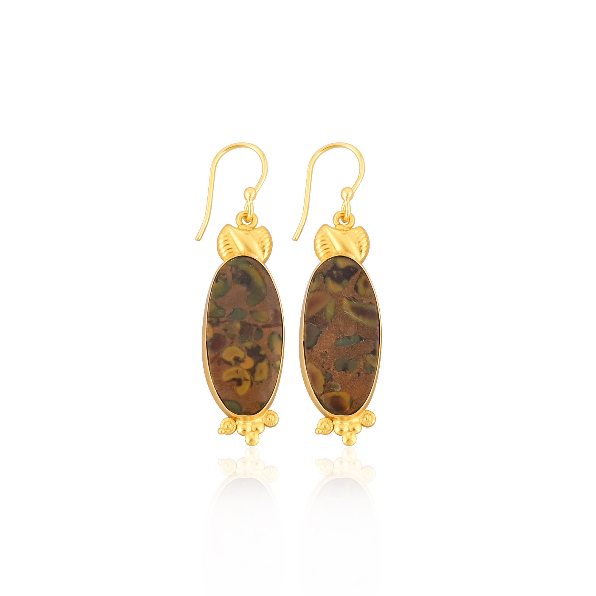 Brass Yellow Gold Plated Fruit jasper Handmade Designer Fashion Earring
