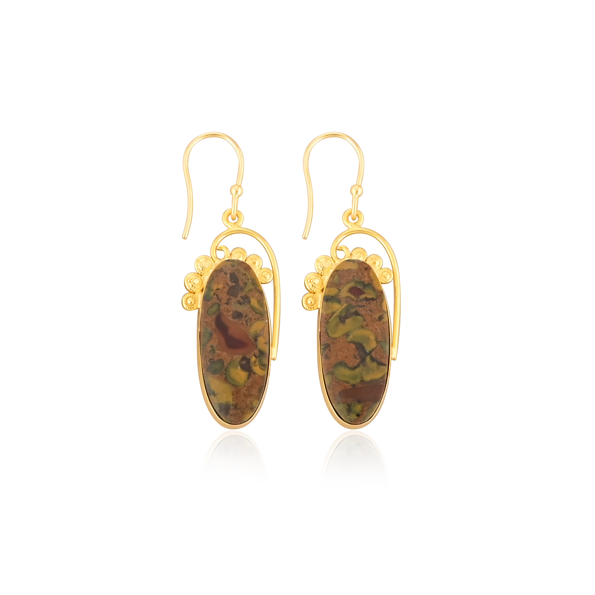 Fruit Jasper Gemstone Yellow Gold Plated Boho Designer Women Dangle Earring