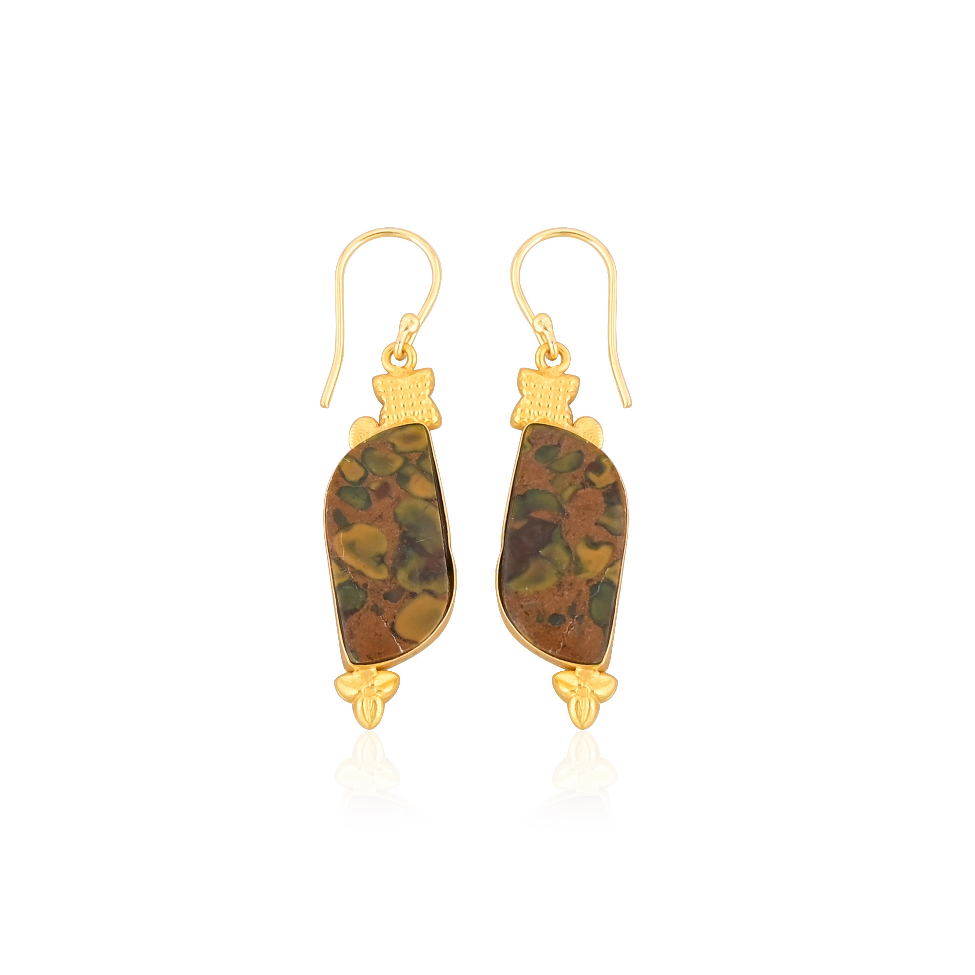 Yellow Gold Plated Fruit Jasper Gemstone Handmade Women Dangler Wholesale Earring