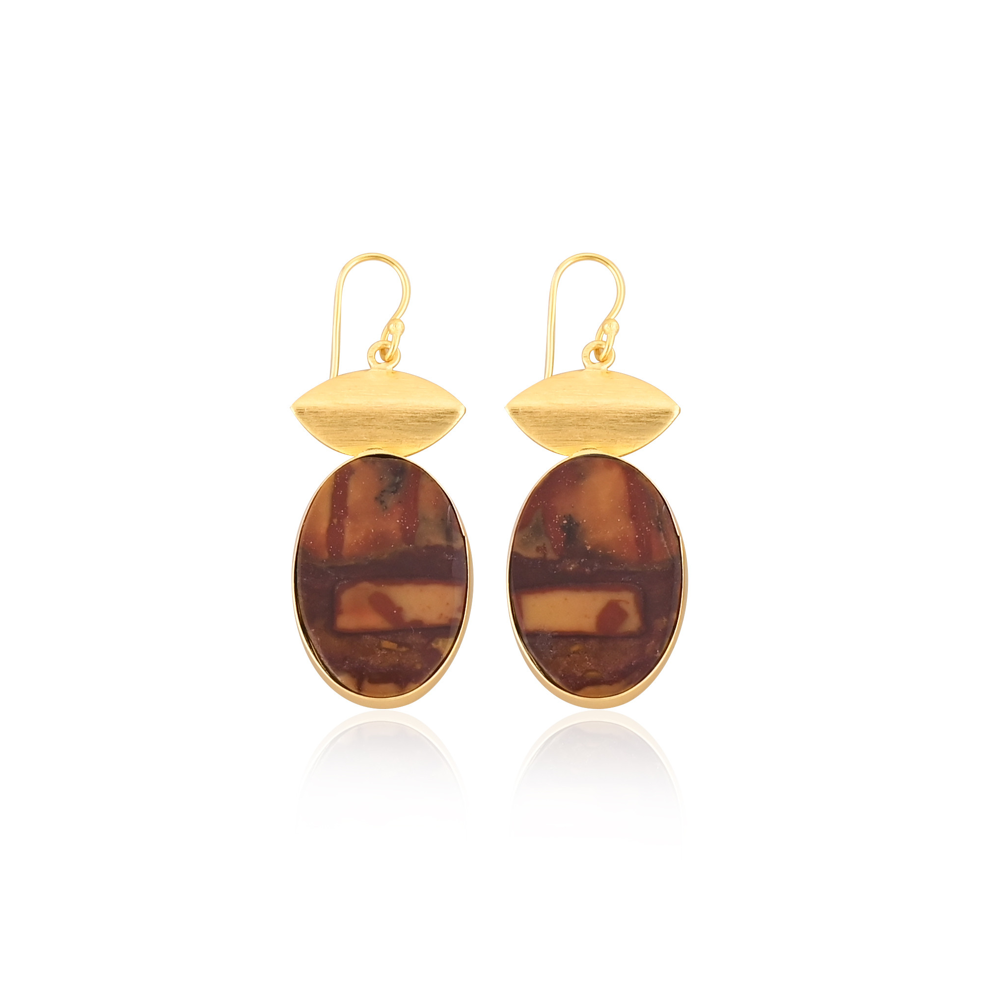 Yellow Gold Plated Brass Handmade Boho Designer Malinga Jasper Gemstone Dangle Earring Jewelry