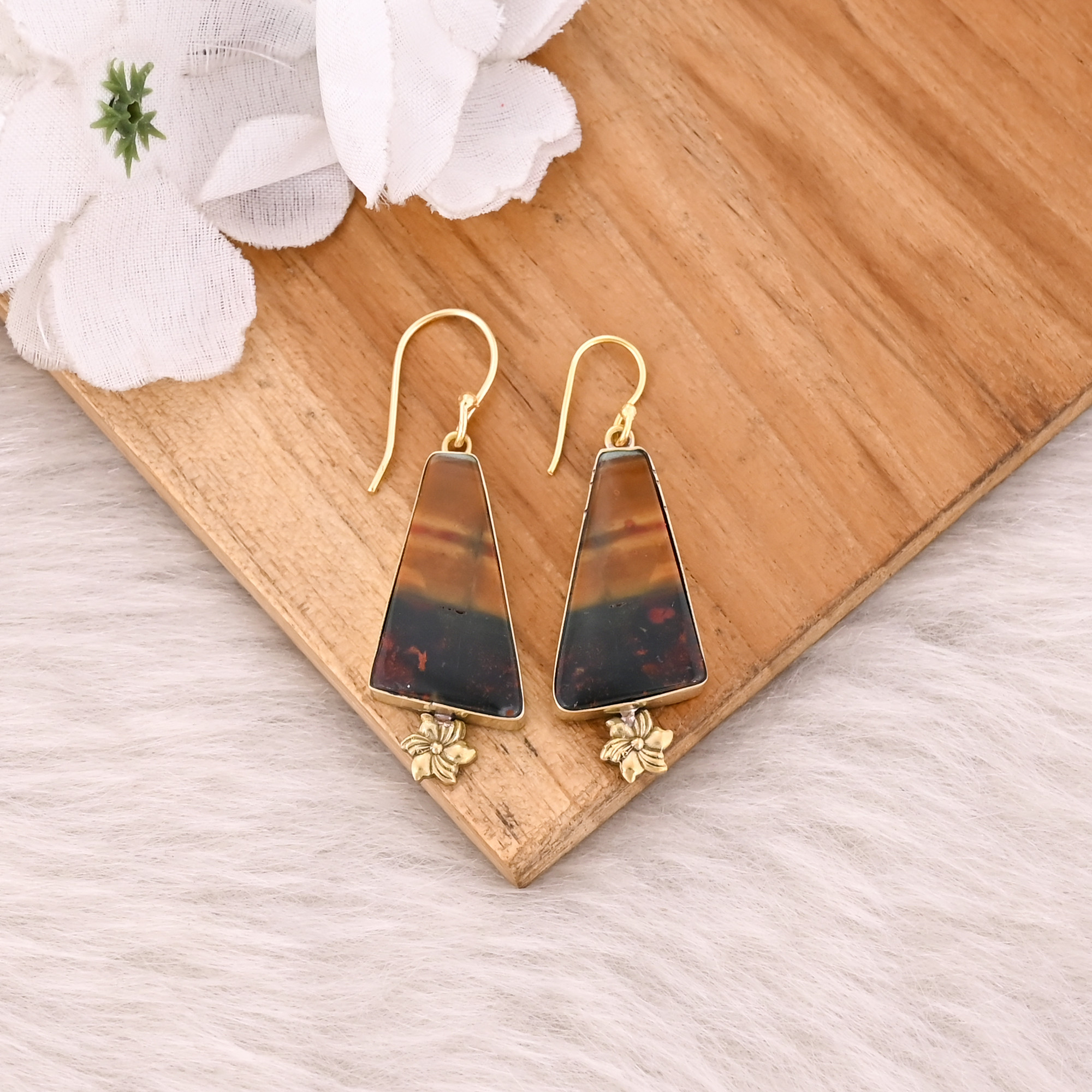 Malinga Jasper Gemstone Yellow Gold Plated Handmade Designer Dangle Earring