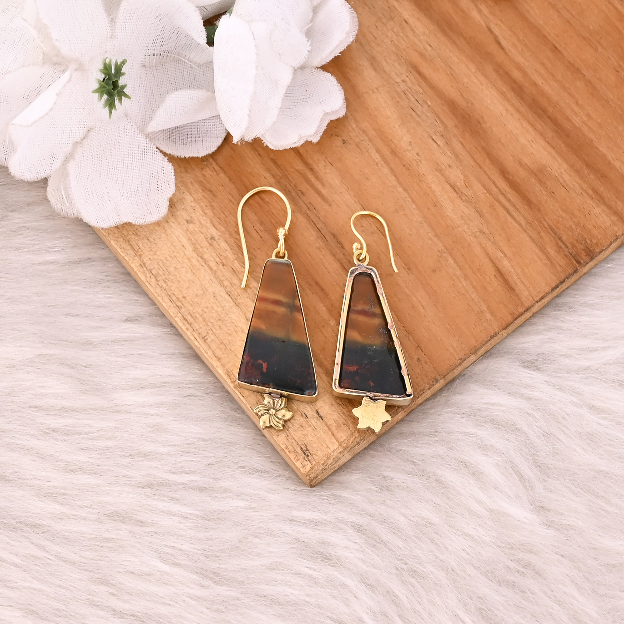 Malinga Jasper Gemstone Yellow Gold Plated Handmade Designer Dangle Earring