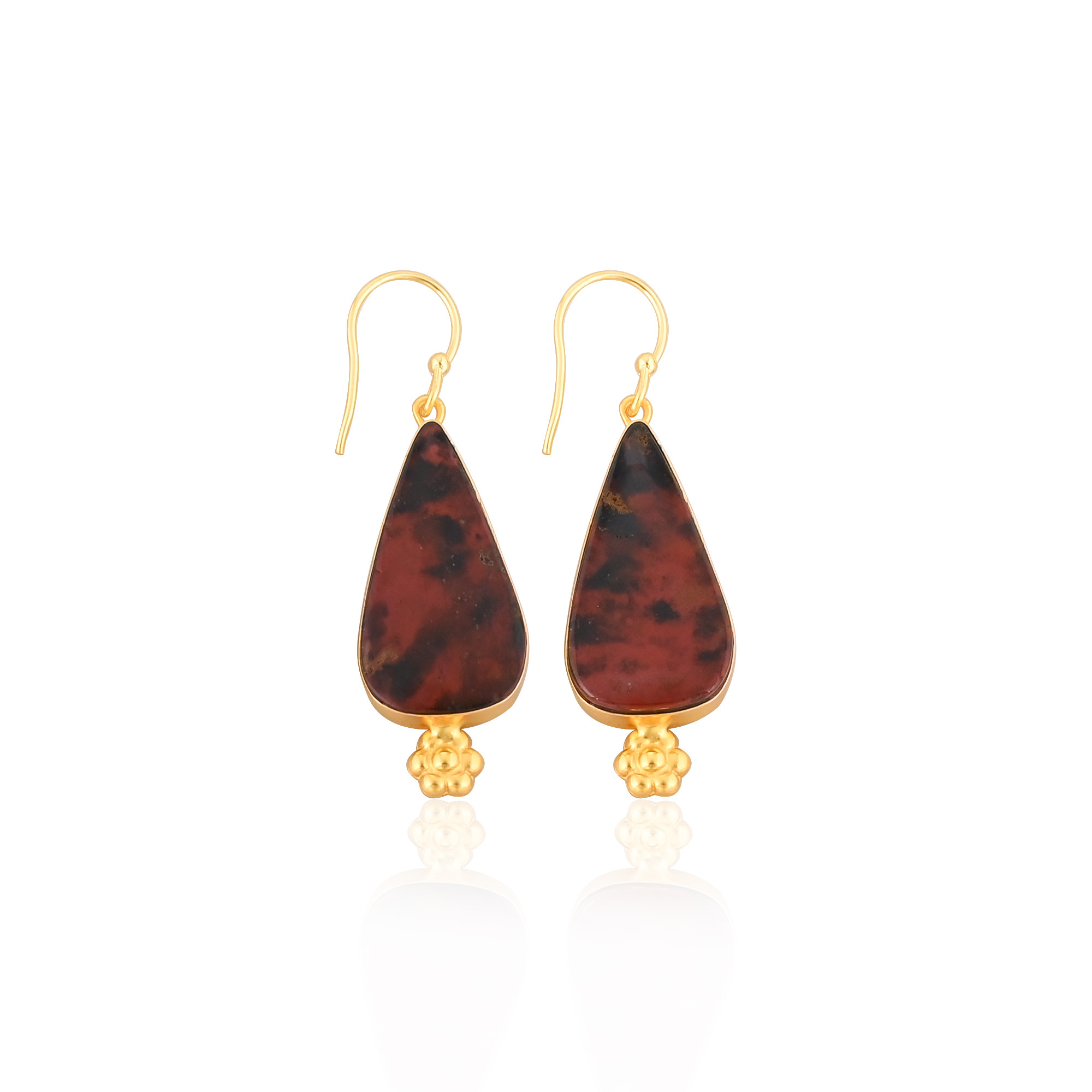 Yellow Gold Plated brass Handmade Coffee Jasper Gemstone Dangler women Earrings