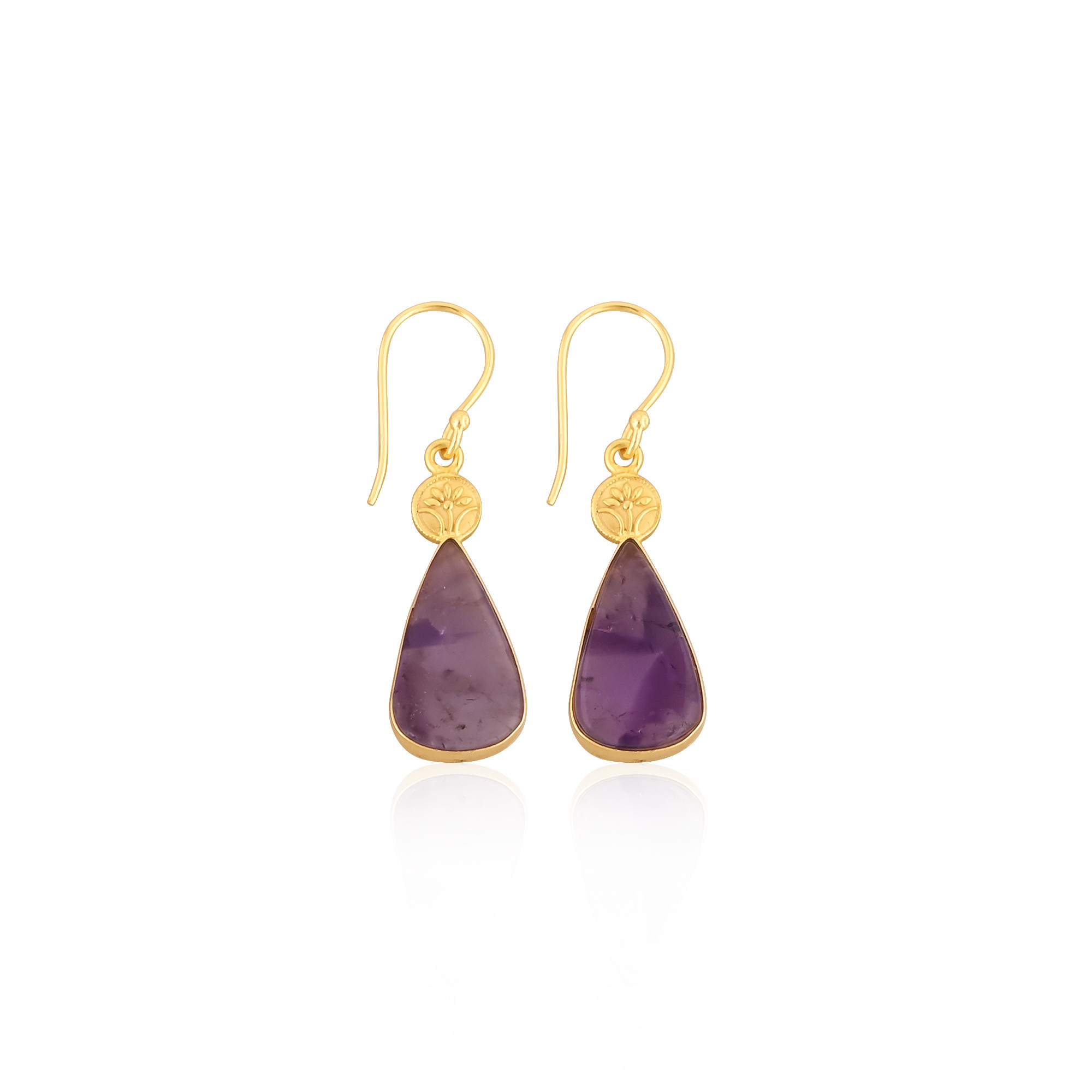 Star Amethyst Gemstone Yellow Gold Plated Brass Handmade Designer Earring