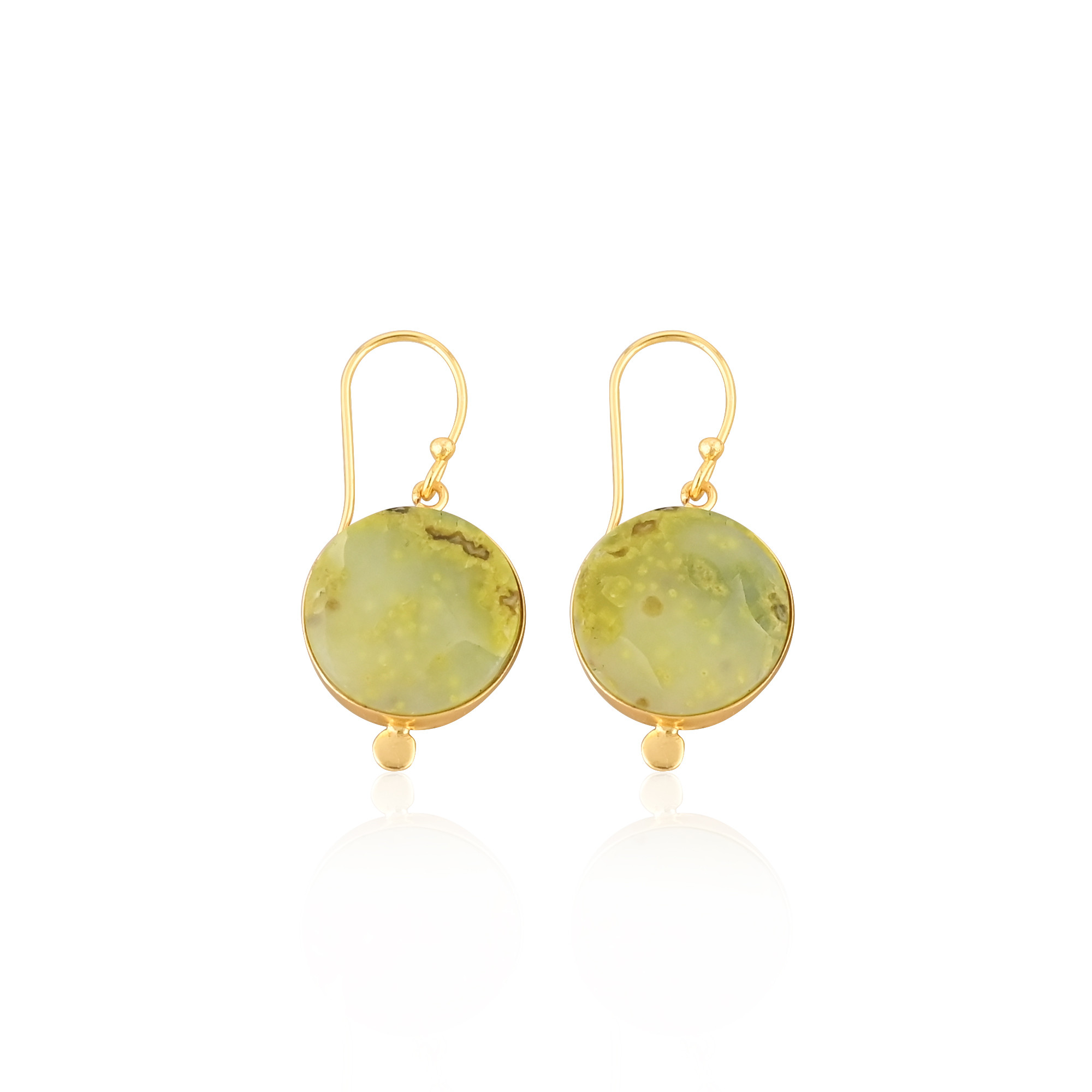 Yellow Gold Plated Brass Handmade Boho Designer Green Opal Gemstone Dangle Earring Jewelry Fashion Earrings