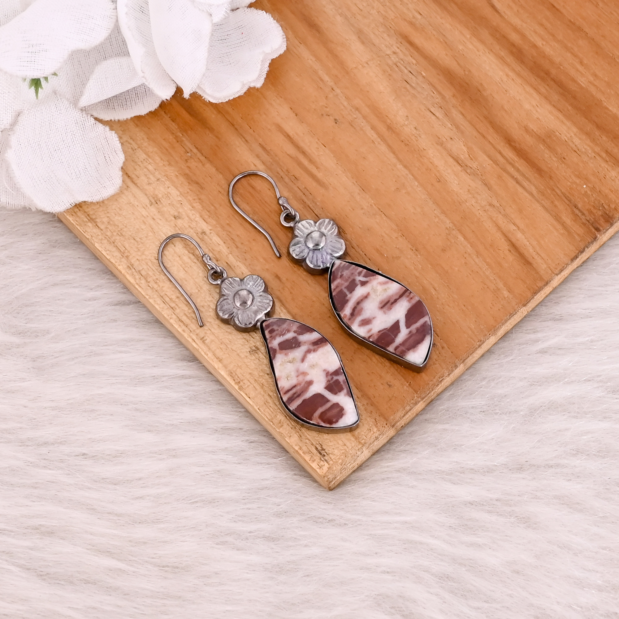 Malinga Jasper Gemstone Black Ruthenium Handmade Wholesale Earring Dangler Earring