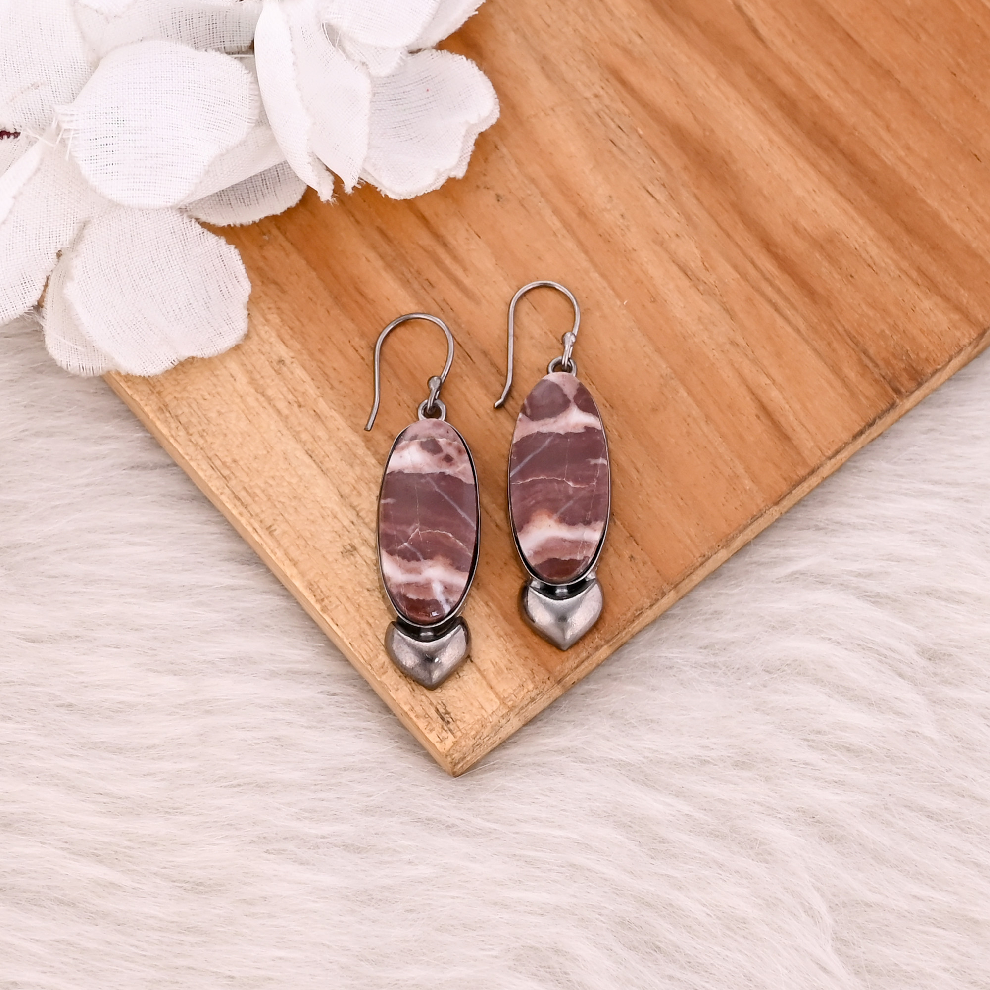 Malinga Jasper Oval Gemstone brass Dangle Earring Black Ruthenium Earring