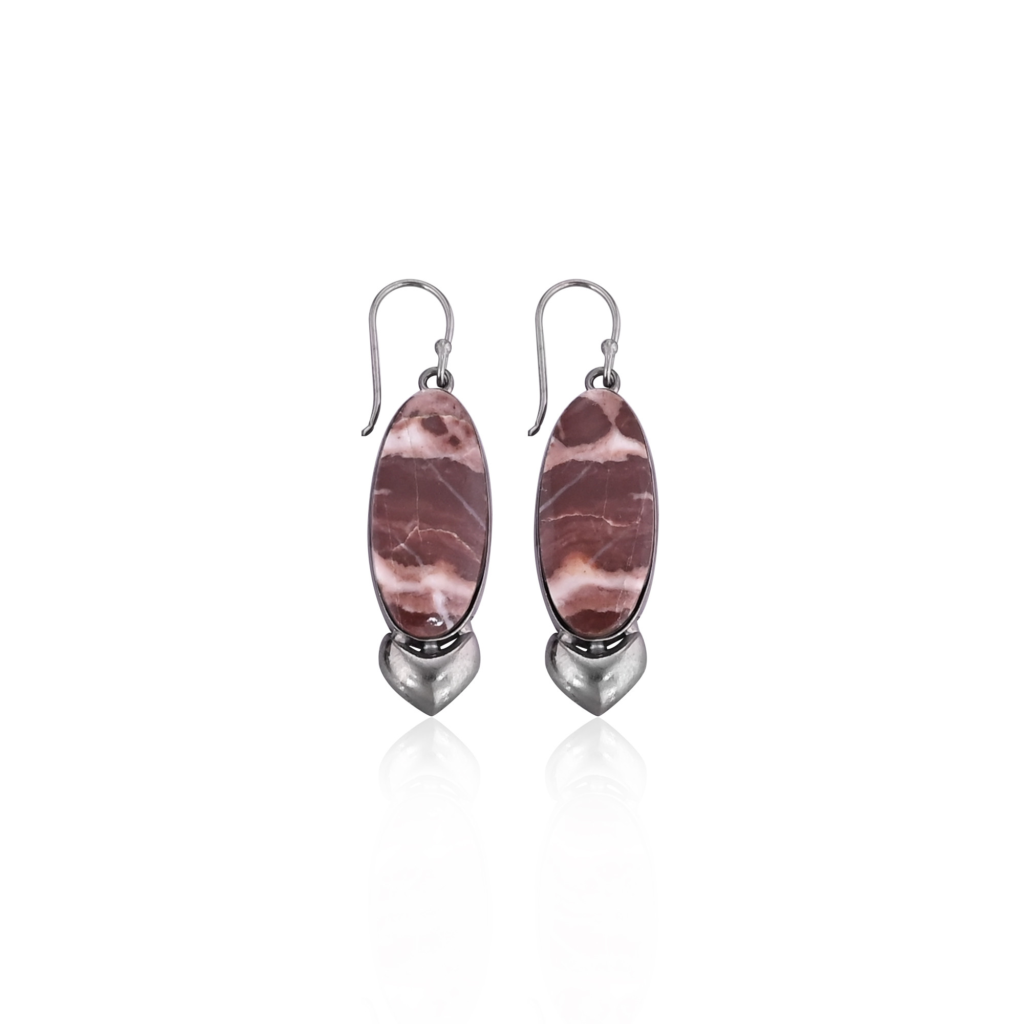 Malinga Jasper Oval Gemstone brass Dangle Earring Black Ruthenium Earring