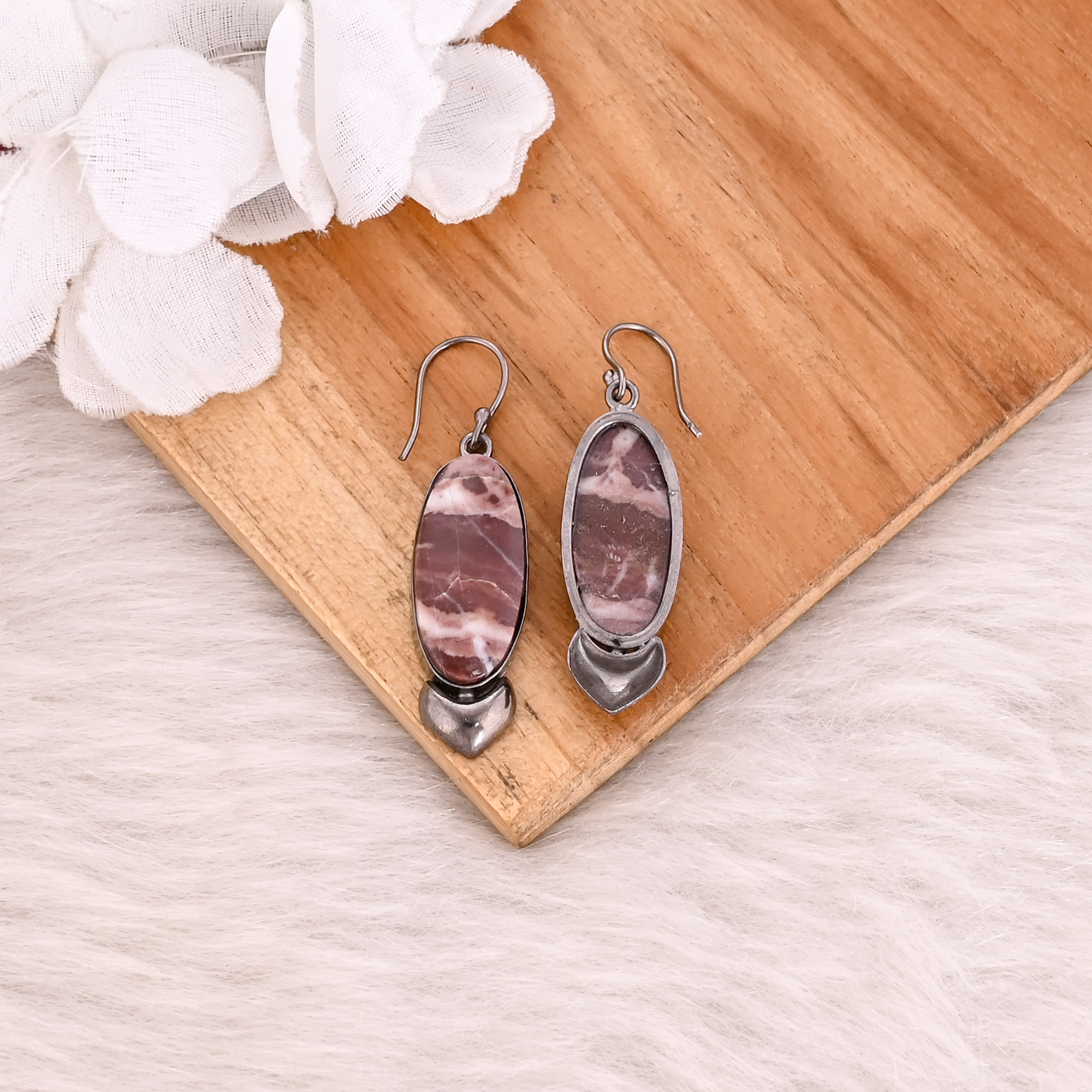Malinga Jasper Oval Gemstone brass Dangle Earring Black Ruthenium Earring