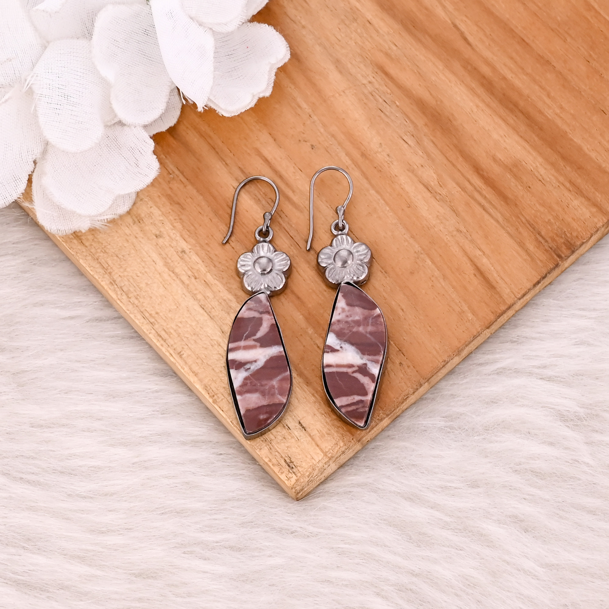 Malinga Jasper Gemstone Black Ruthenium Handmade Designer Earring Gift For Her