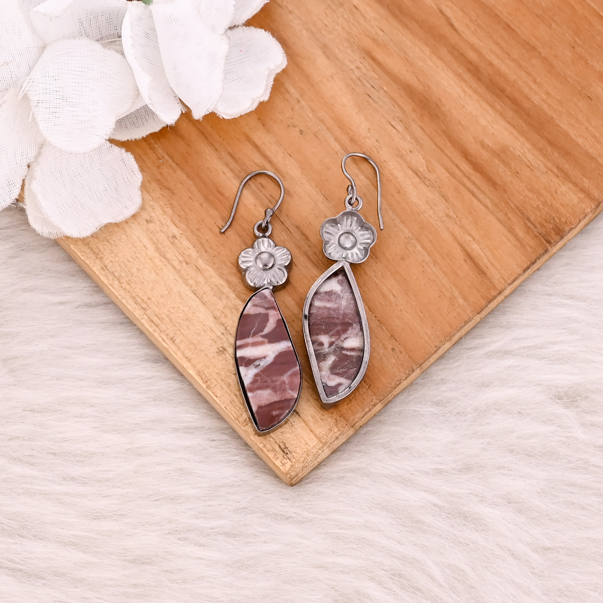 Malinga Jasper Gemstone Black Ruthenium Handmade Designer Earring Gift For Her
