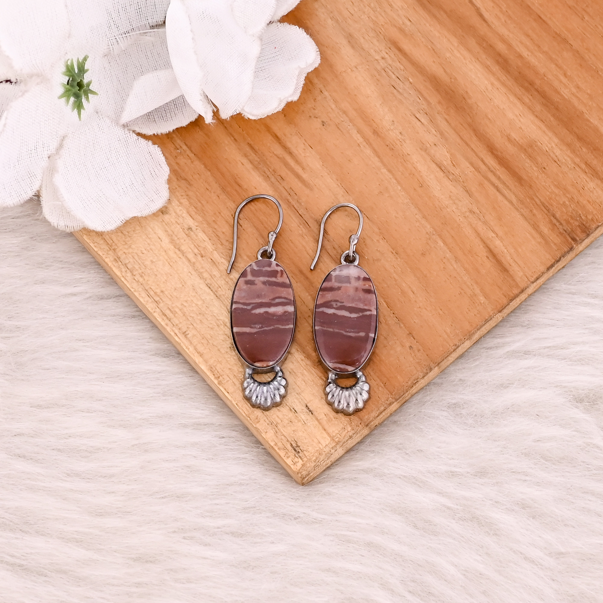Malinga Jasper Oval Shape Gemstone Dangler Earring Black Ruthenium Earring Gift For Bridal