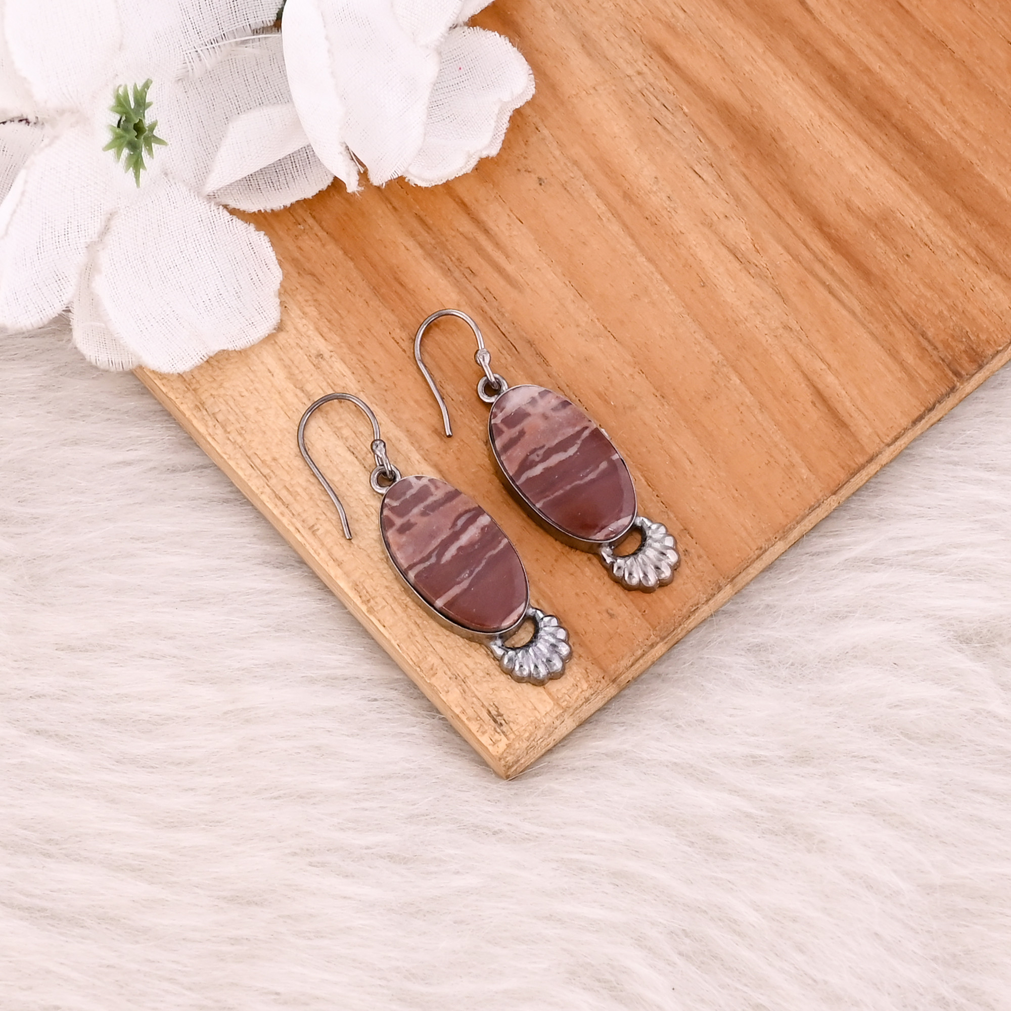 Malinga Jasper Oval Shape Gemstone Dangler Earring Black Ruthenium Earring Gift For Bridal